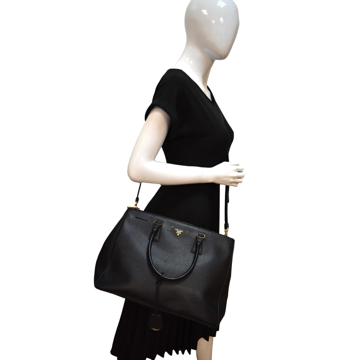 Prada Galleria Tote Shoulder Bag Leather Saffiano Black