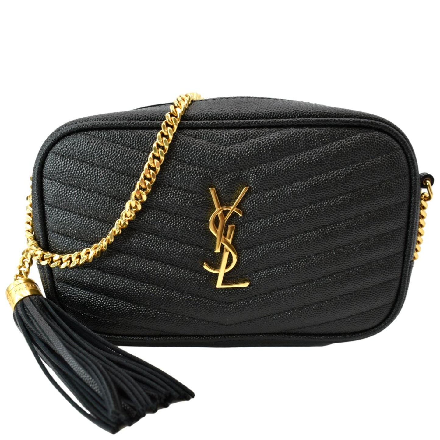 YSL Saint Laurent Yves Lou Camera Crossbody Bag Leather Black Mini Lou Leather Camera