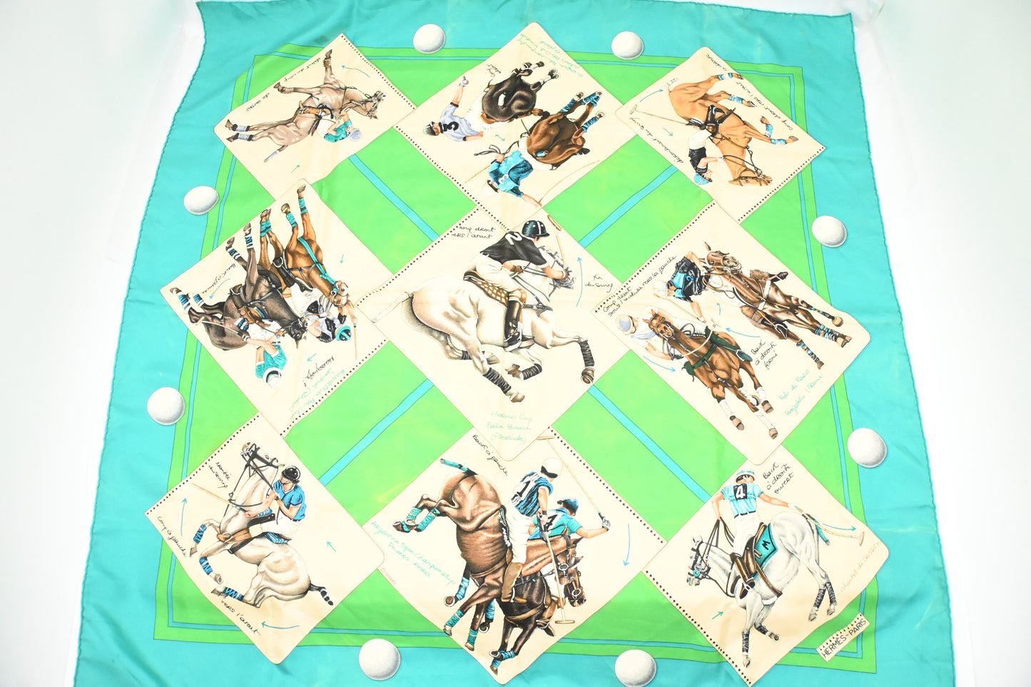 Hermes 'Le Monde Du Polo' Carre In Turquoise Travel Bag