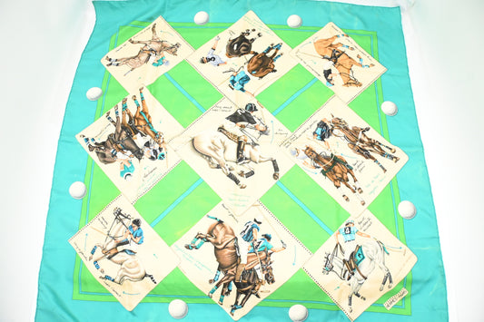 Hermes 'Le Monde Du Polo' Carre In Turquoise Travel Bag