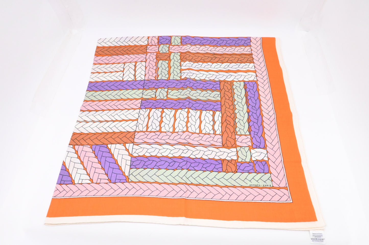 Hermes Carre "Tresses H" In Cashmere And Silk Travel Bag