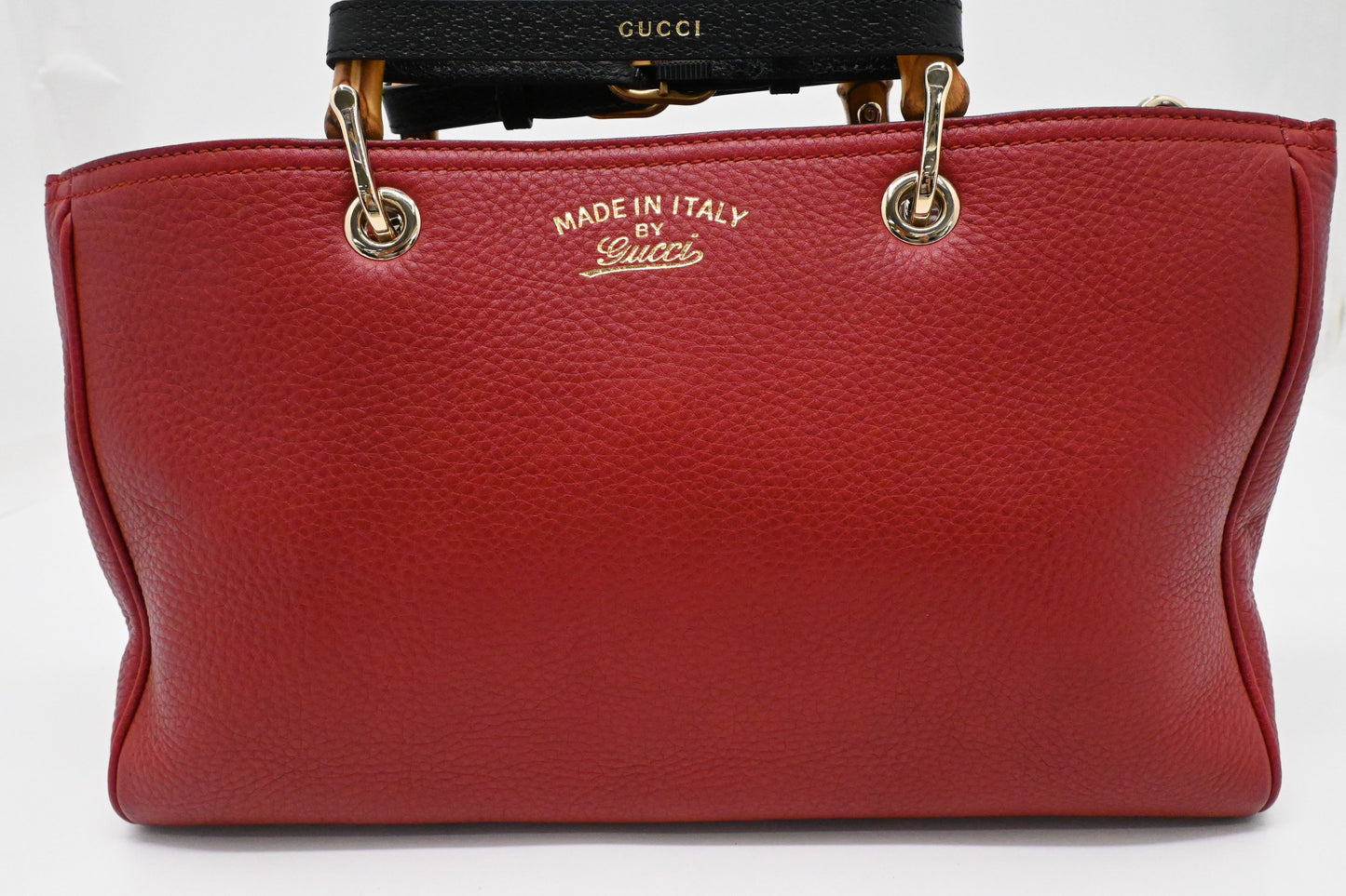 Gucci Bamboo Shopper Leather Red Handbag