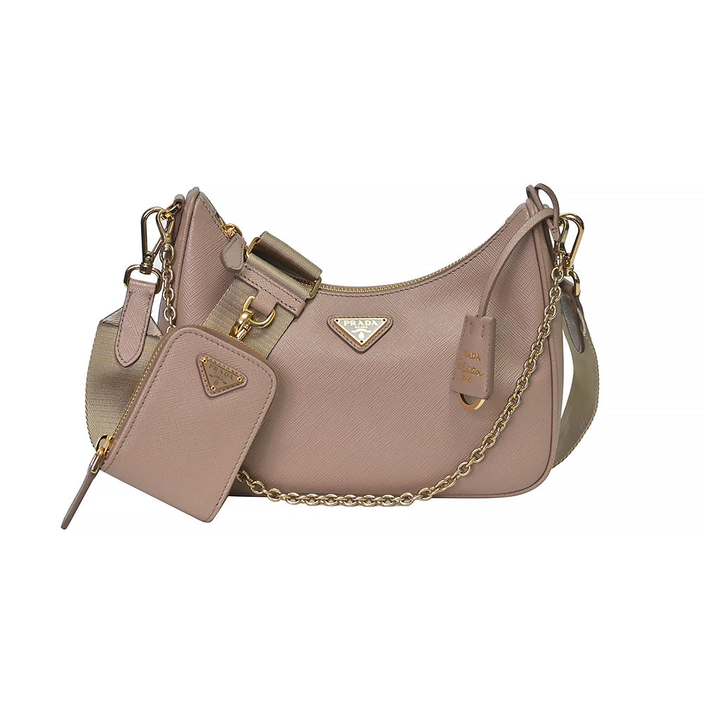 Prada Handbag Cameo Re-Edition Bag Rented Out Leather Saffiano Beige