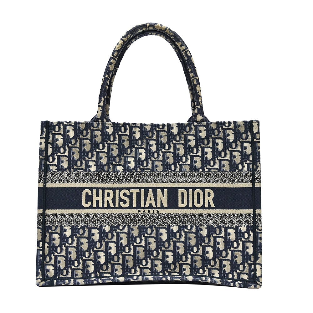 Dior Handbag Oblique Embroidery Book Tote - 5 Rented Blue Medium Tote Bag