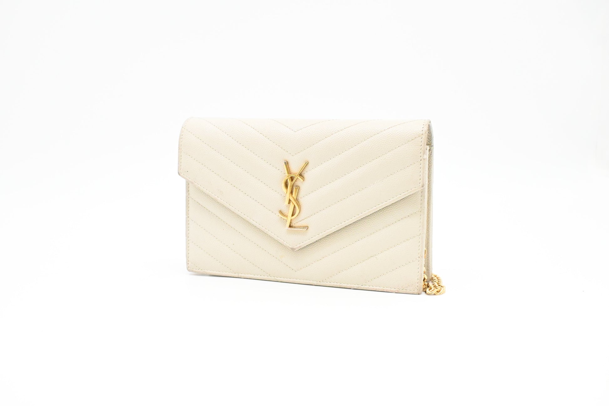 YSL Saint Laurent Cassandra Clutch On In Grain De Poudre Leather White Clutch Bag