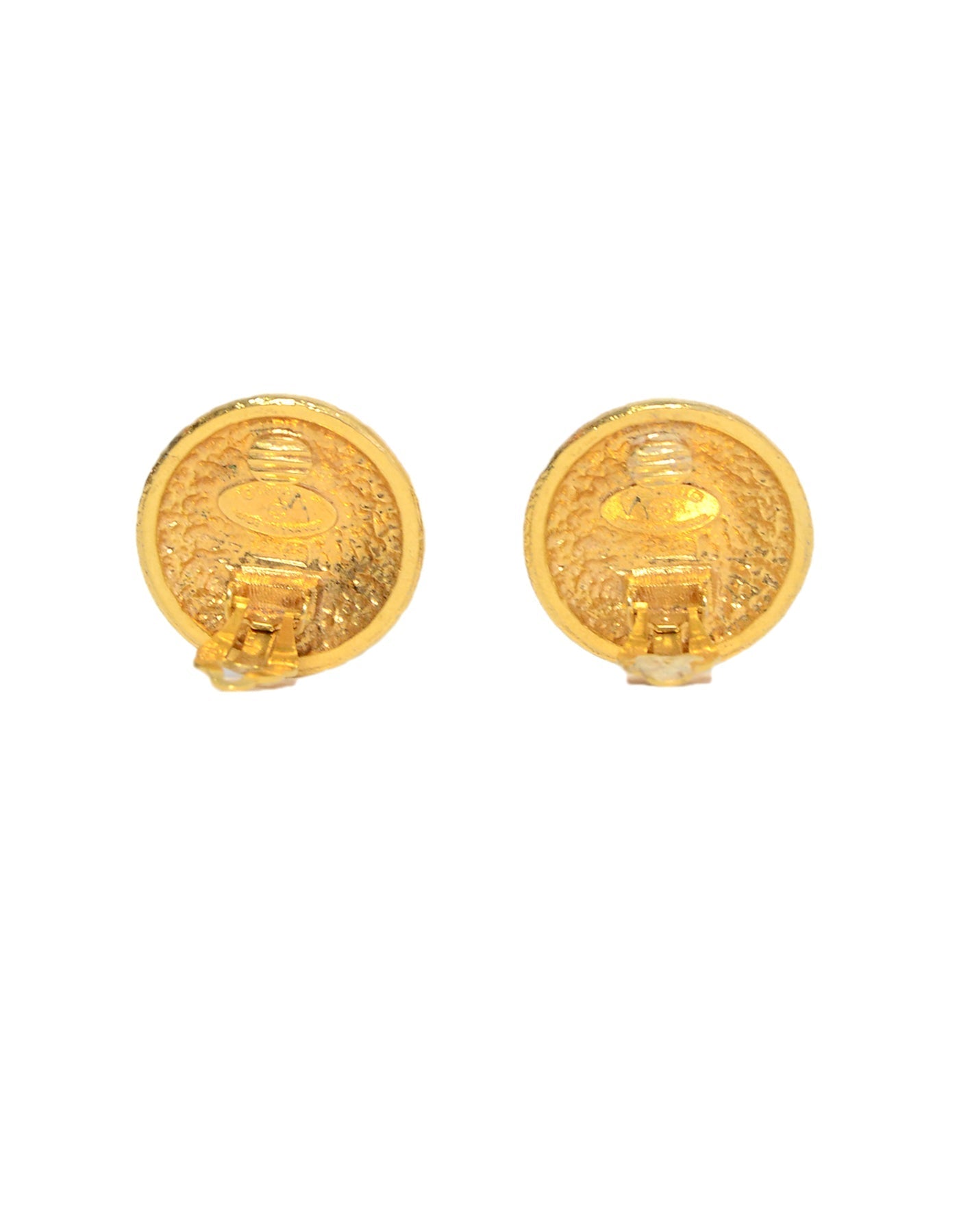 Chanel 90S Goldtone Clip On Earrings W/ Crystals