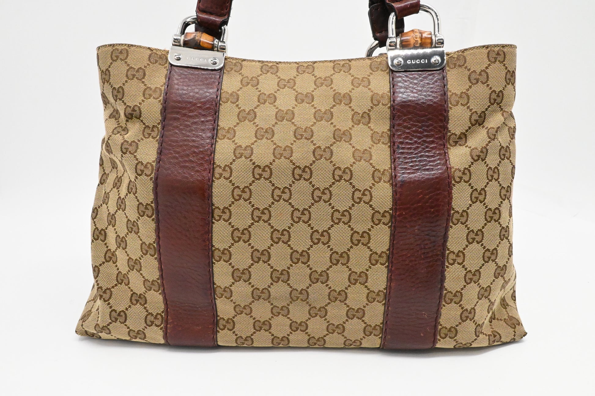 Gucci Bamboo Tote In Canvas Brown Tote Bag