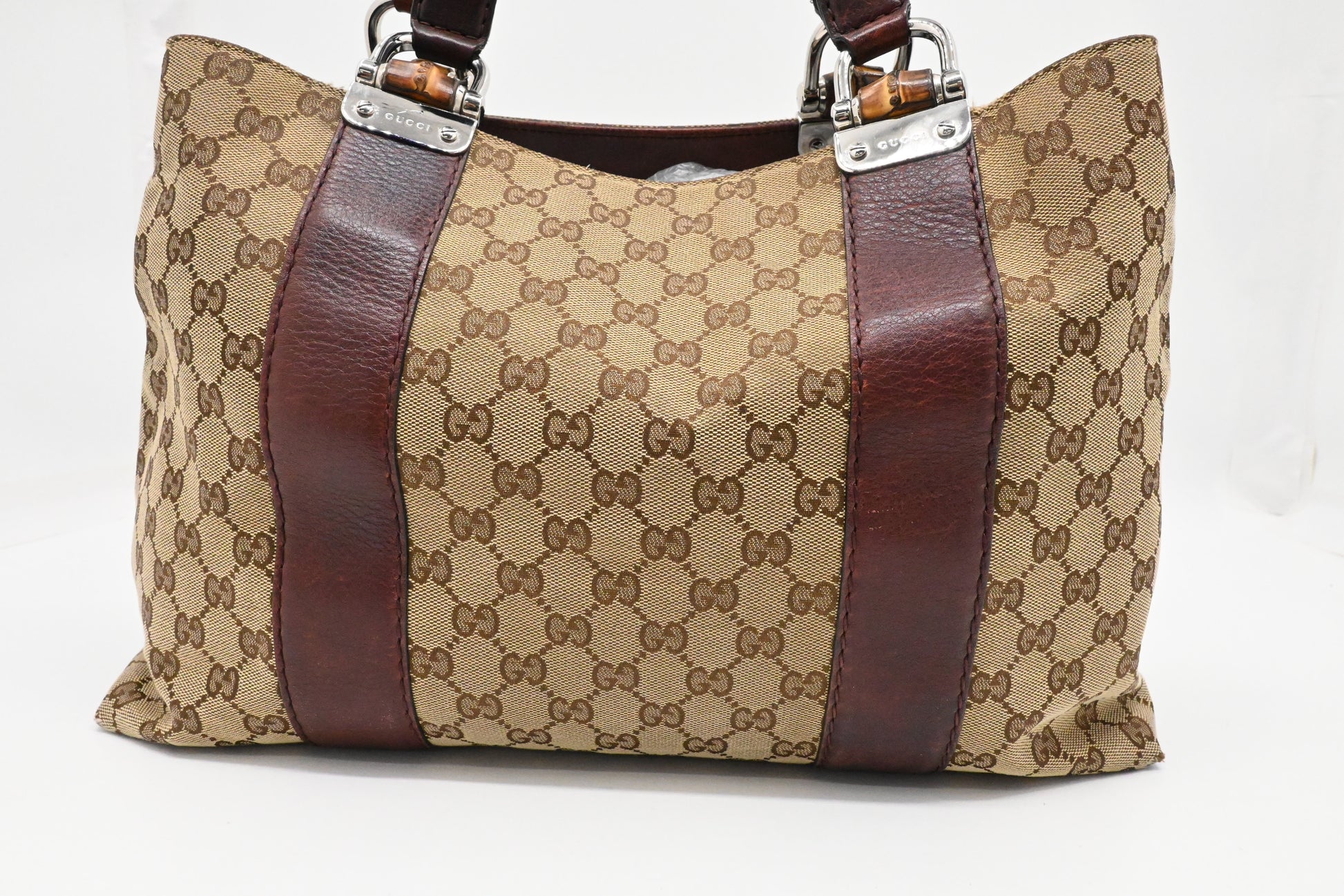 Gucci Bamboo Tote In Canvas Brown Tote Bag