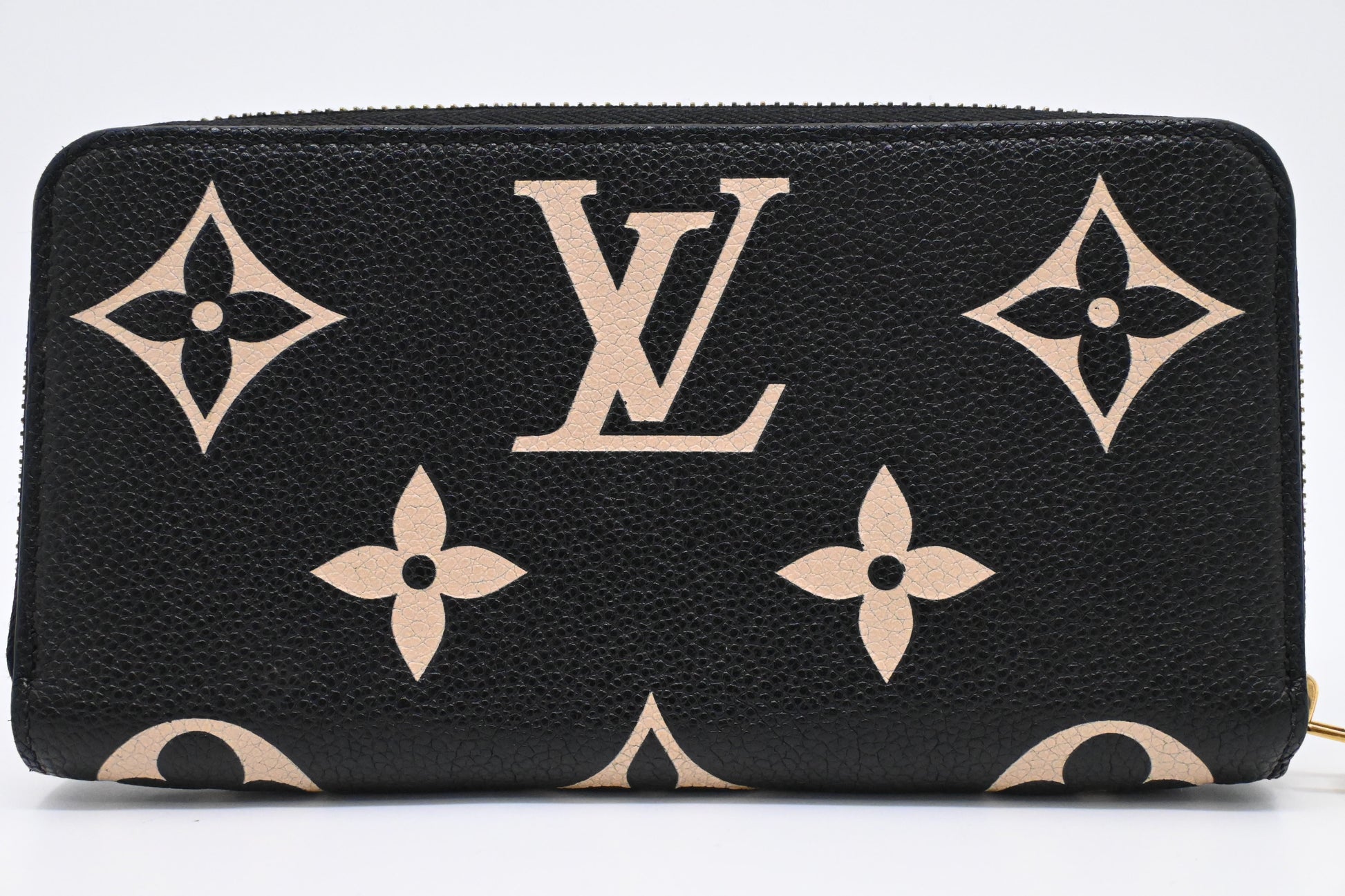 Louis Vuitton Zippy Bicolor Empreinte Leather Black Beige Wallet Case