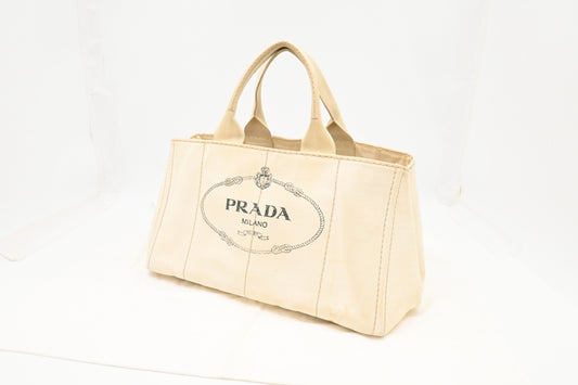 Prada Canapa Tote In Handbag Canvas White Tote Bag