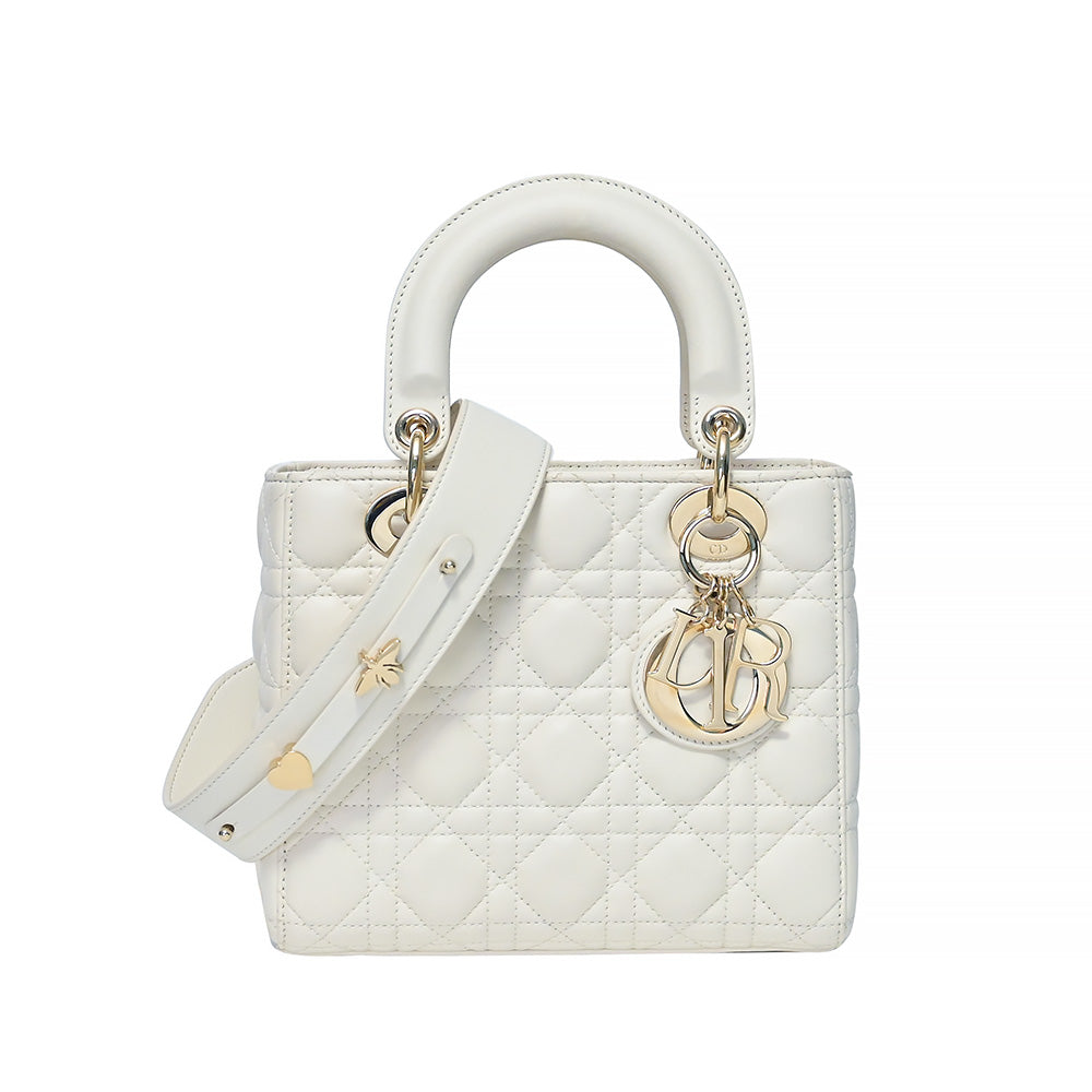 Dior Handbag Cannage Lady Rented Out Lambskin White Small