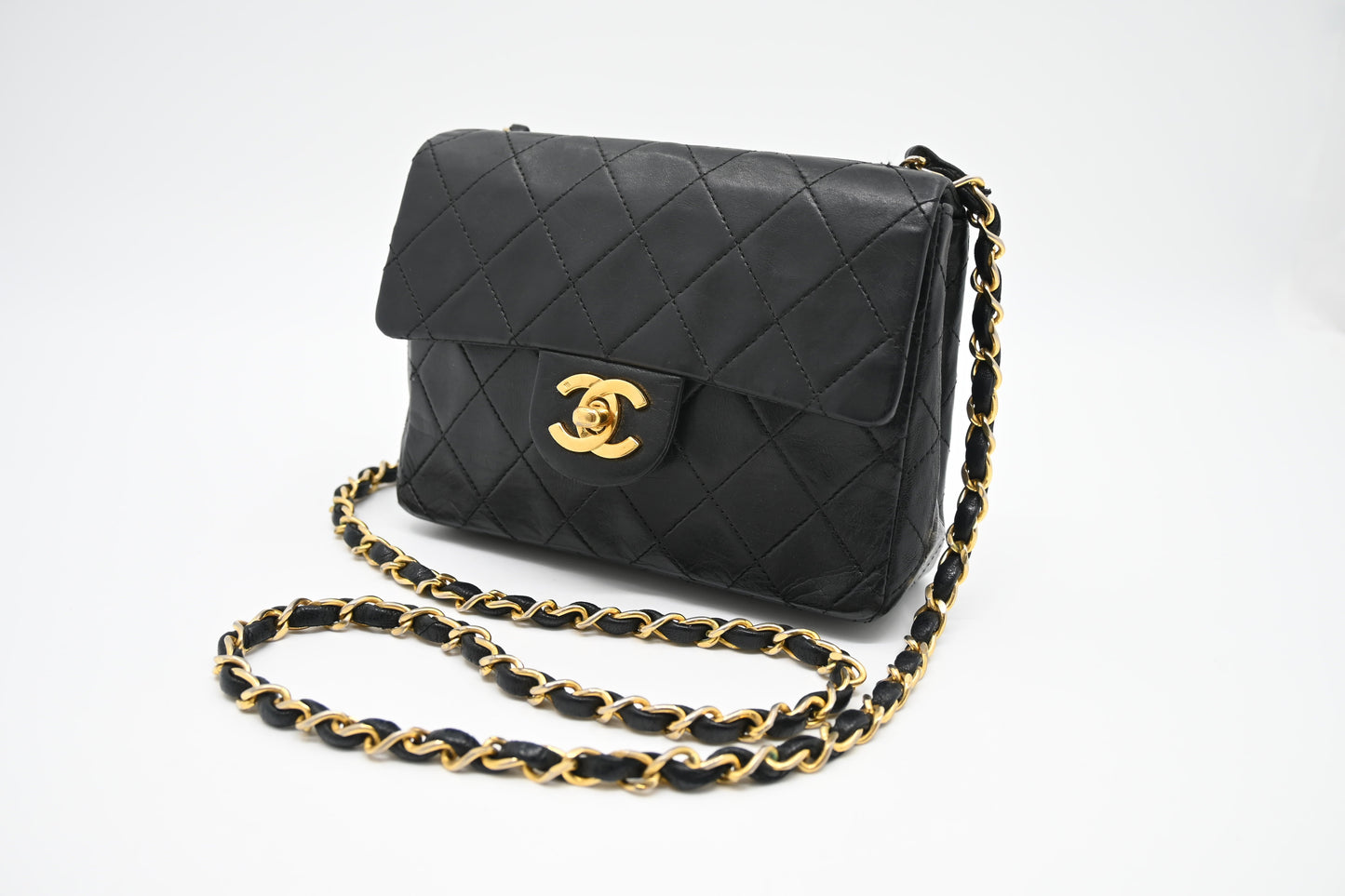 Chanel Square MatelassÃ© Black Leather Mini Bag