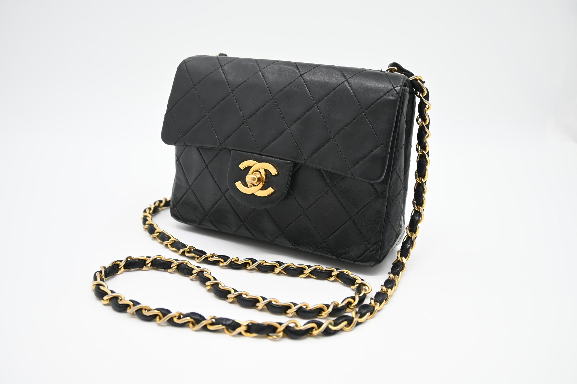 Chanel Square MatelassÃ© Black Leather Mini Bag