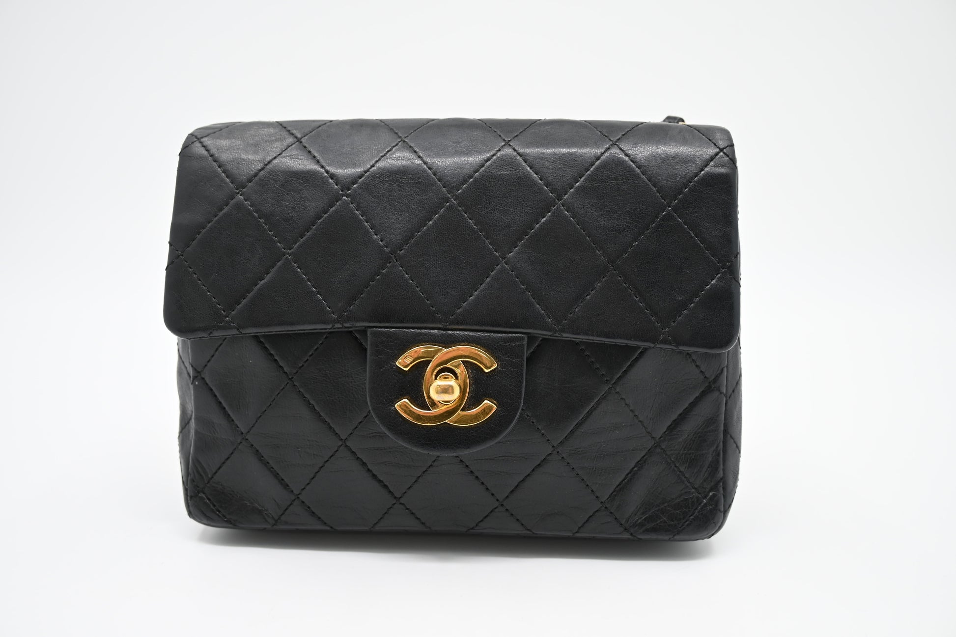 Chanel Square MatelassÃ© Black Leather Mini Bag