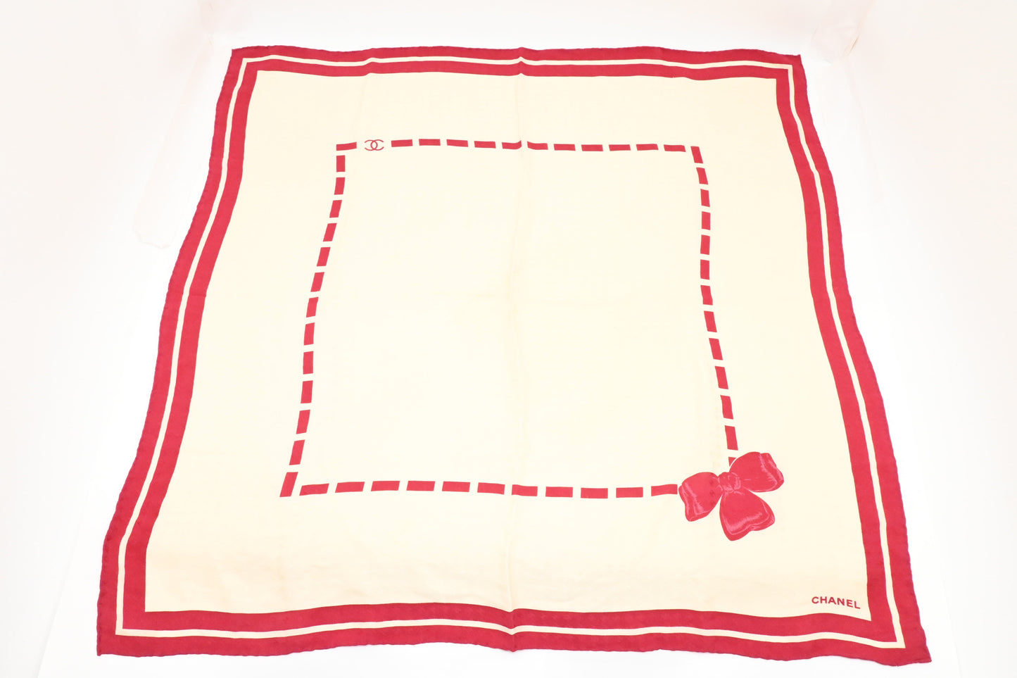 Chanel Scarf Cream Silk Red