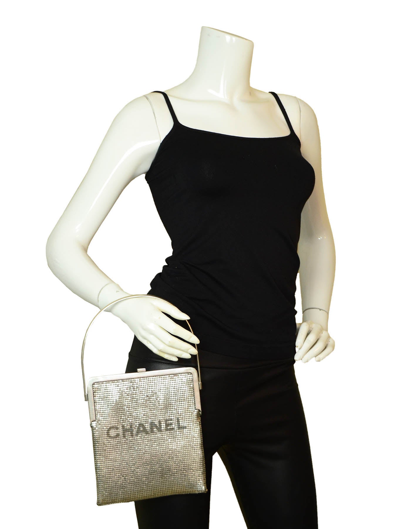 Chanel 1990S Rare Silvertone Mesh Chain Logo Handbag