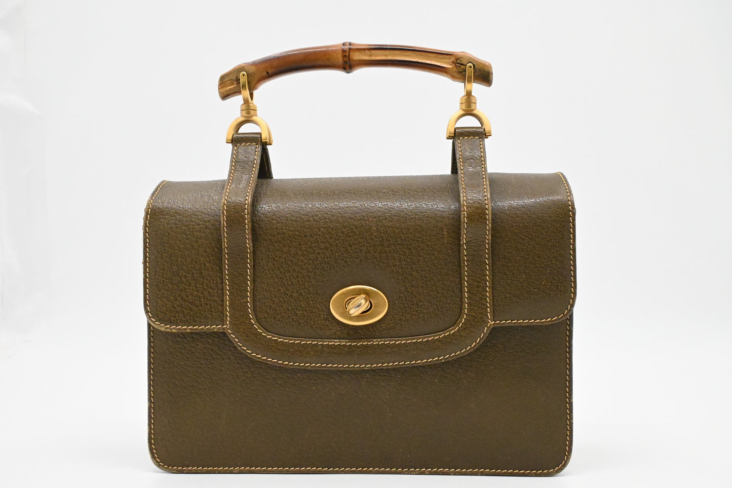Gucci Bamboo Olive Leather Green Handbag