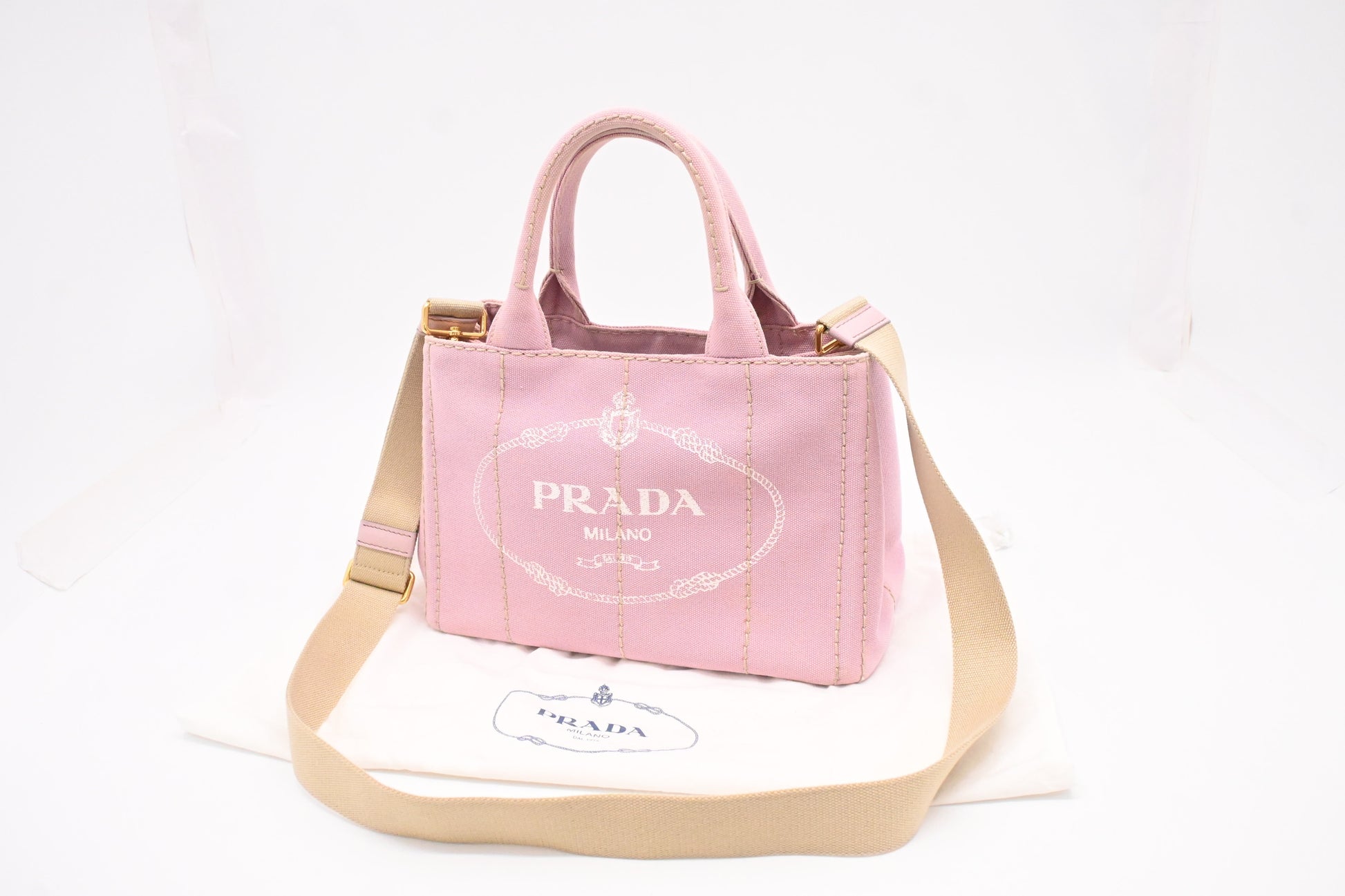 Prada Canapa In Handbag Canvas Pink Travel Bag