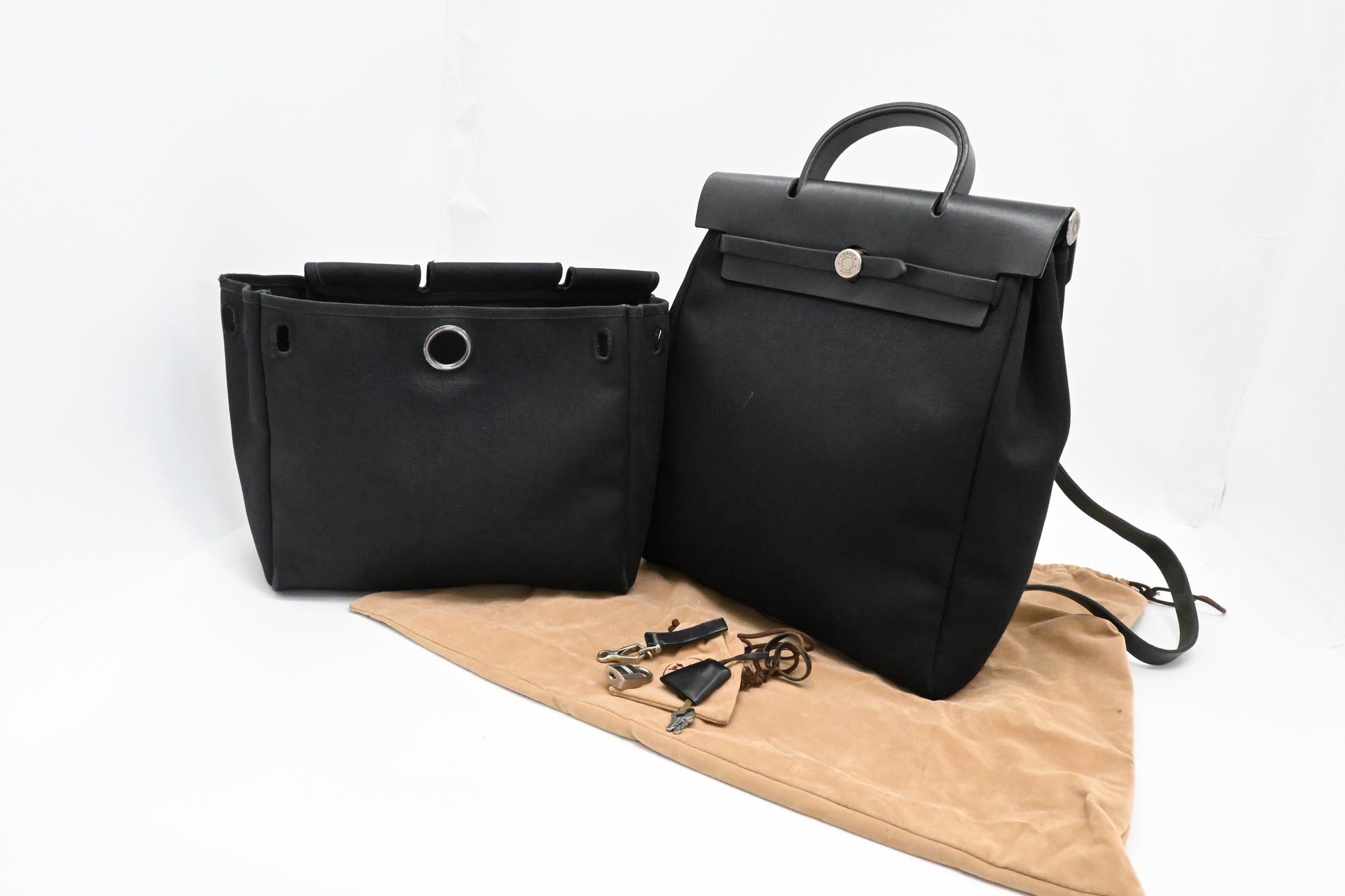 Hermes Toile Herbag A Dos Pm Backpack In Canvas Black