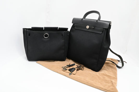 Hermes Toile Herbag A Dos Pm Backpack In Canvas Black