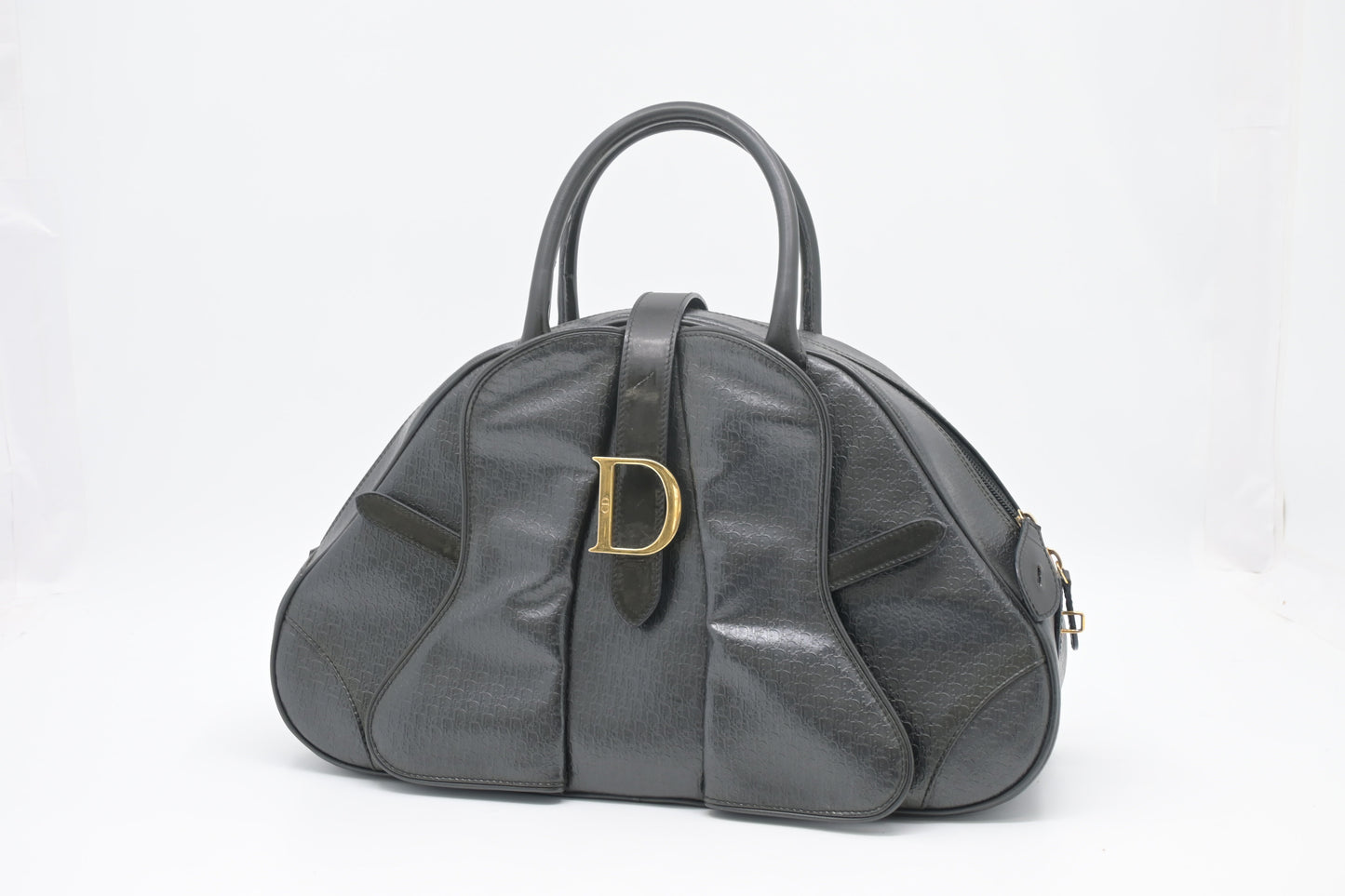 Dior Saddle Bowler In Oblique Handbag Leather Black Travel Bag