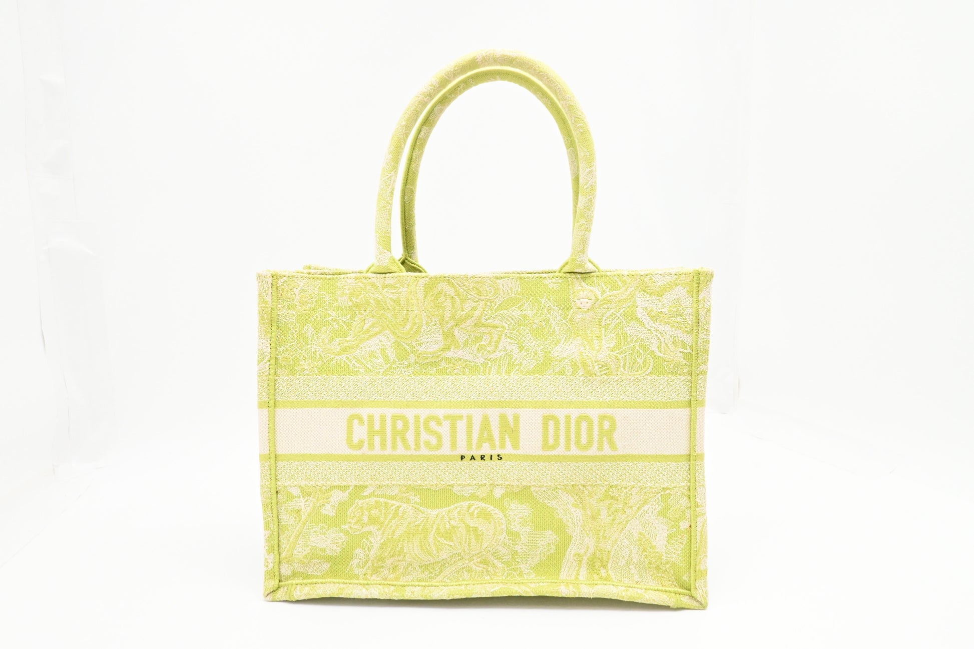 Dior Book Tote In Toile De Jouy Sauvage Green Medium Tote Bag