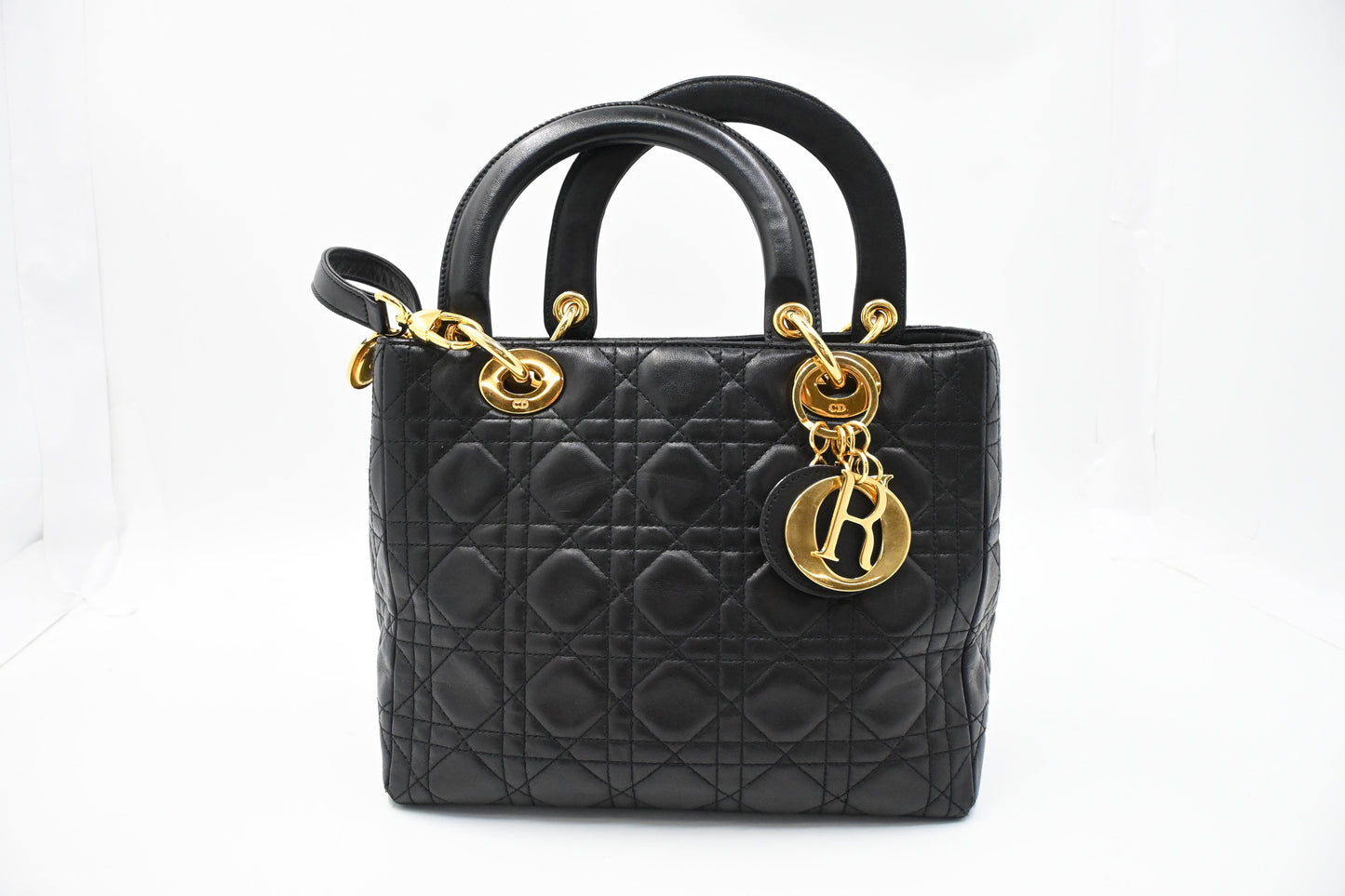 Dior Lady In Cannage Handbag Leather Black Travel Bag