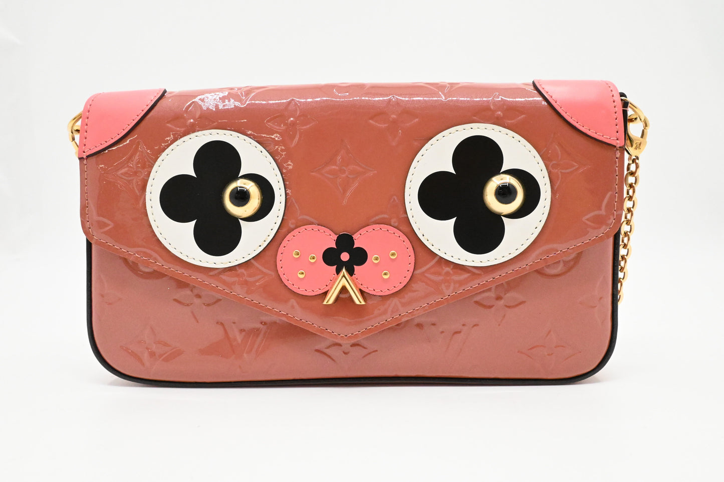 Louis Vuitton Valentine Dog Pochette Felicie Pink Leather Vernis Clutch Bag