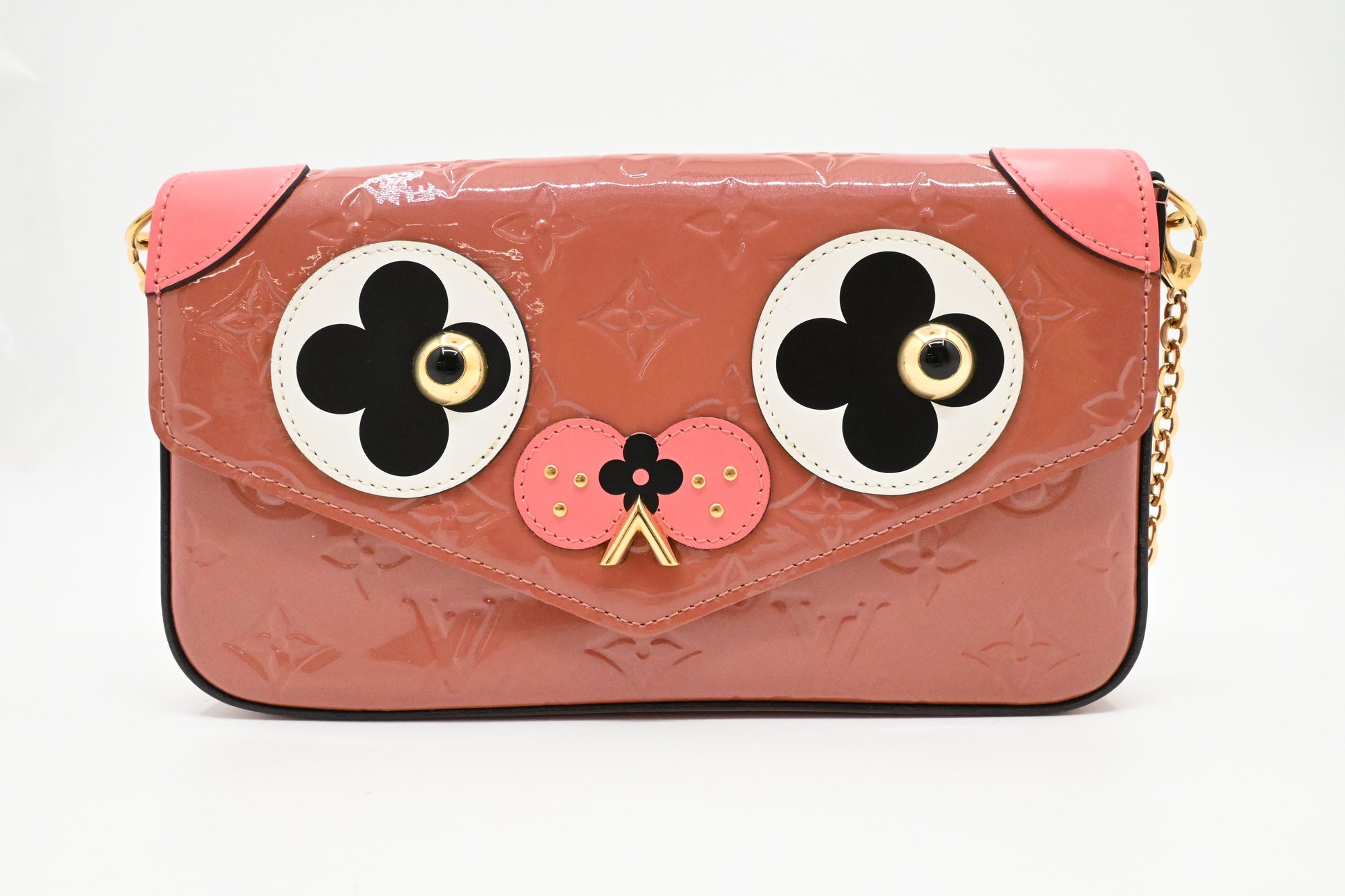 Louis Vuitton Valentine Dog Pochette Felicie Pink Leather Vernis Clutch Bag