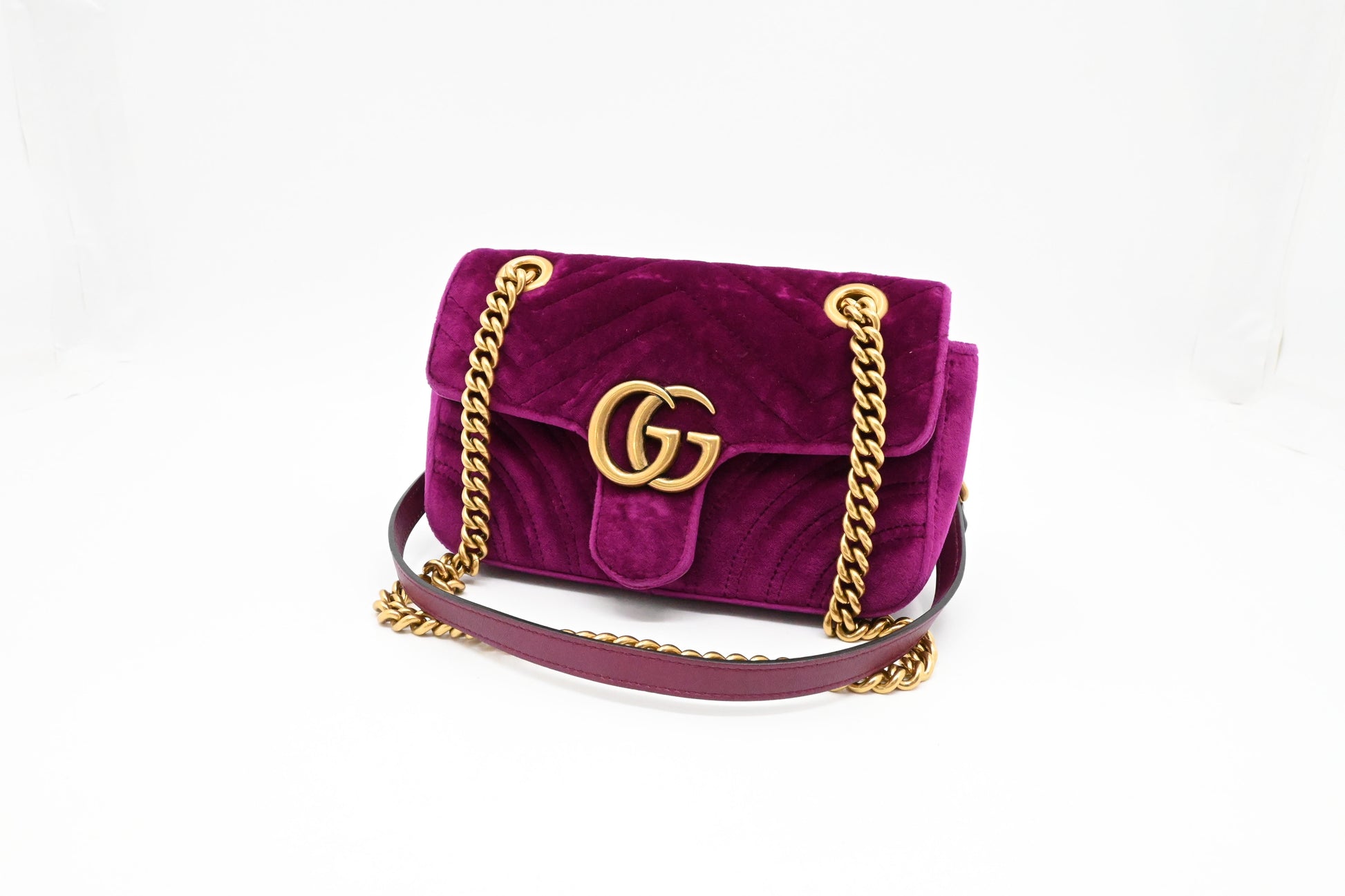 Gucci Marmont Purple Velvet Matelasse Chain Shoulder Bag