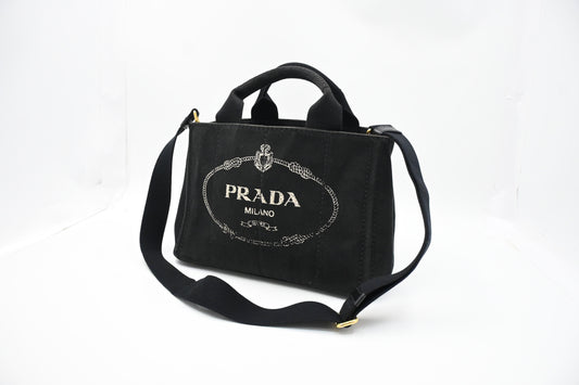 Prada Canapa Tote In Handbag Canvas Black Tote Bag