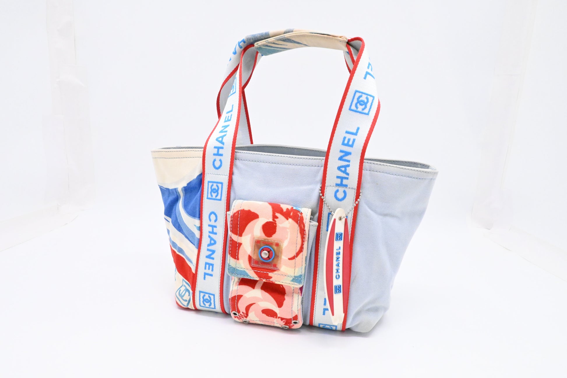 Chanel Surf Line Light Blue Small Canvas Tote Bag