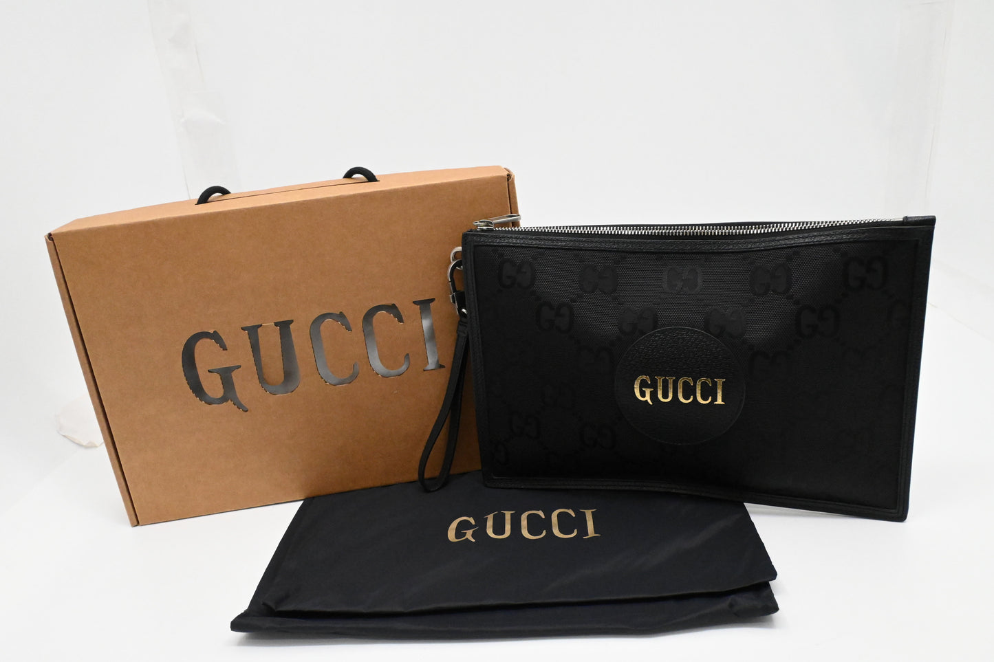 Gucci "Off Grid" Wristlet Pouch Canvas Black Handbag