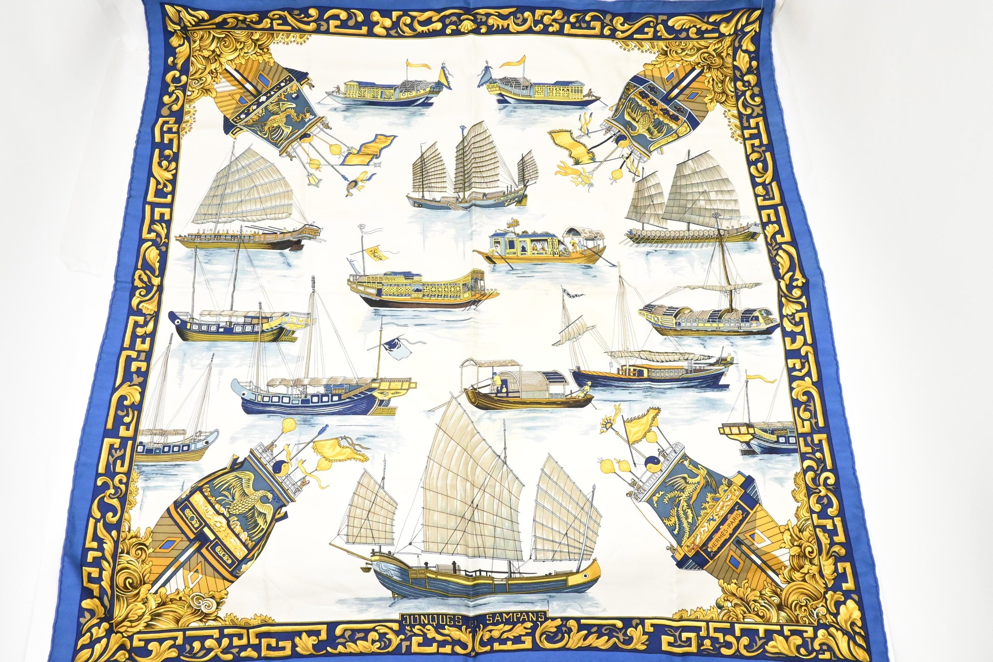 Hermes 'Jonques Et Sampans' Carre In Silk Handbag Blue Travel Bag