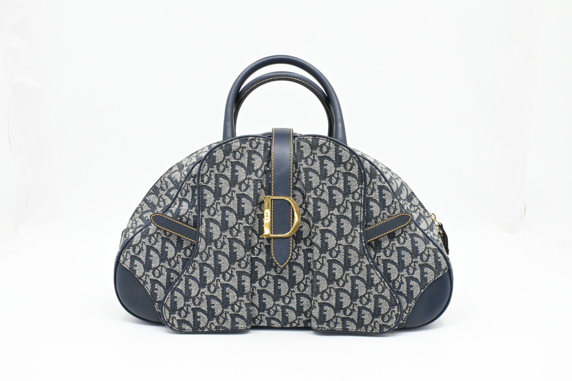 Dior Saddle Bowler In Oblique Handbag Canvas Blue Travel Bag