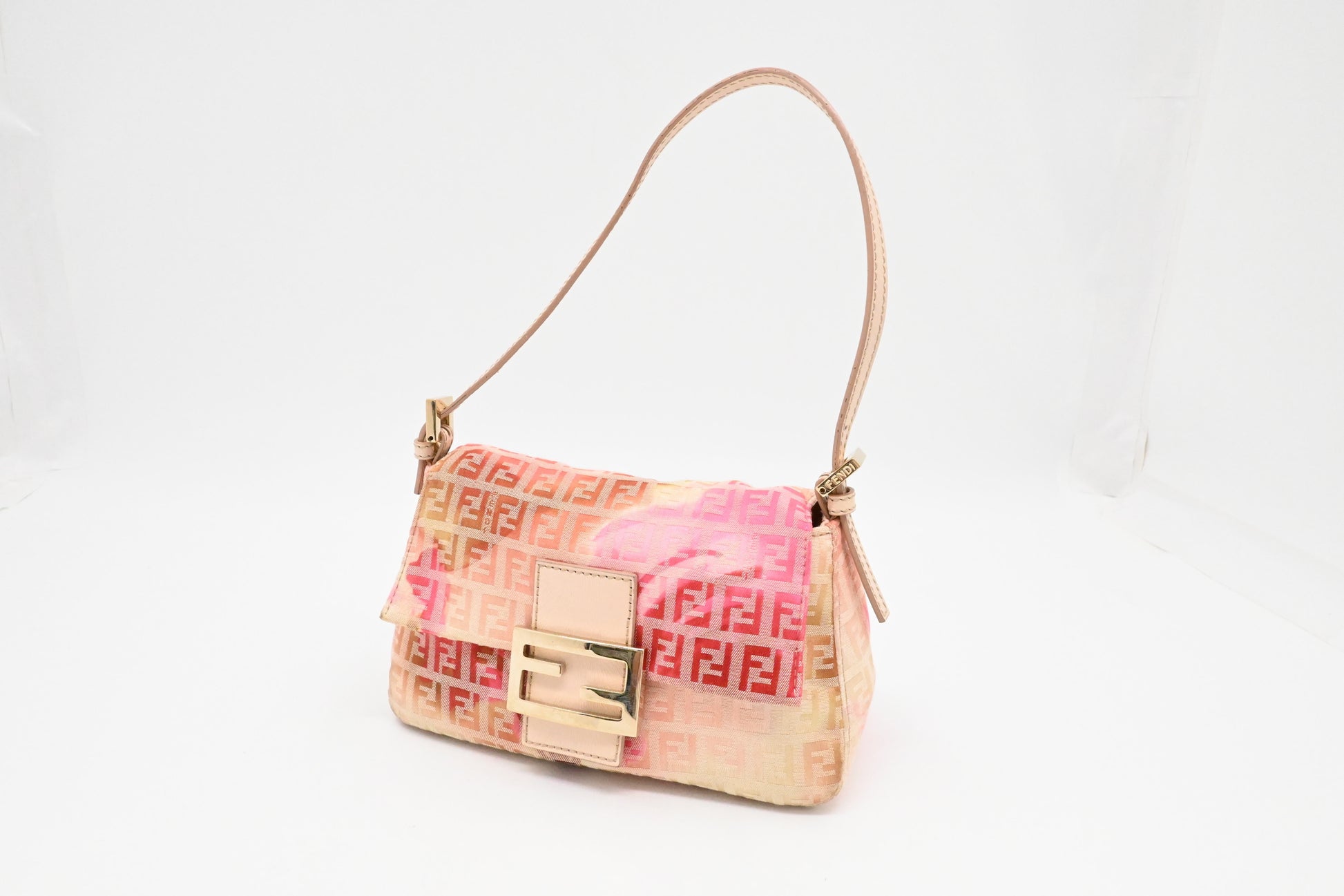 Fendi Mama Baguette In Floral Zucchino Handbag Canvas Pink Mini Shoulder Bag