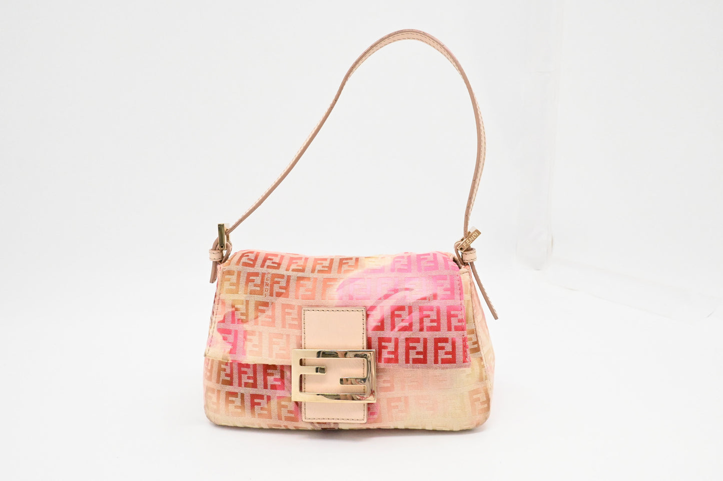 Fendi Mama Baguette In Floral Zucchino Handbag Canvas Pink Mini Shoulder Bag
