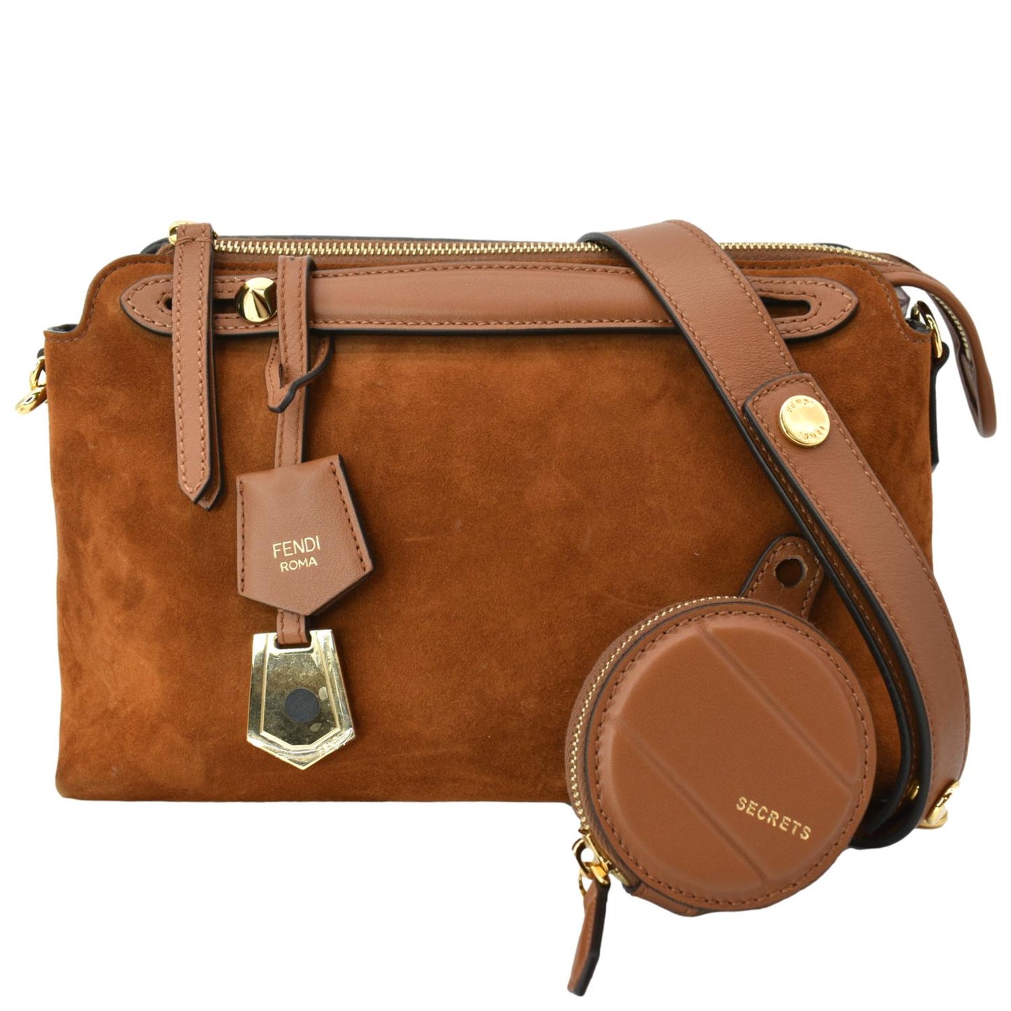 Fendi By The Way Boston Crossbody Bag Suede Brown Medium