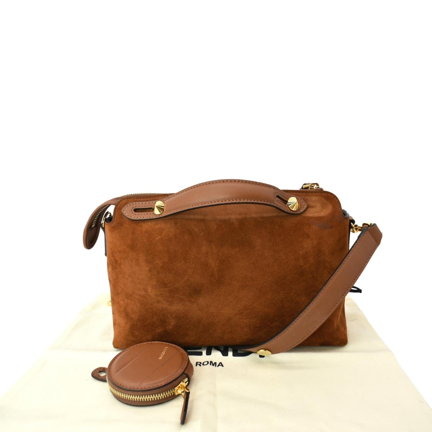 Fendi By The Way Boston Crossbody Bag Suede Brown Medium