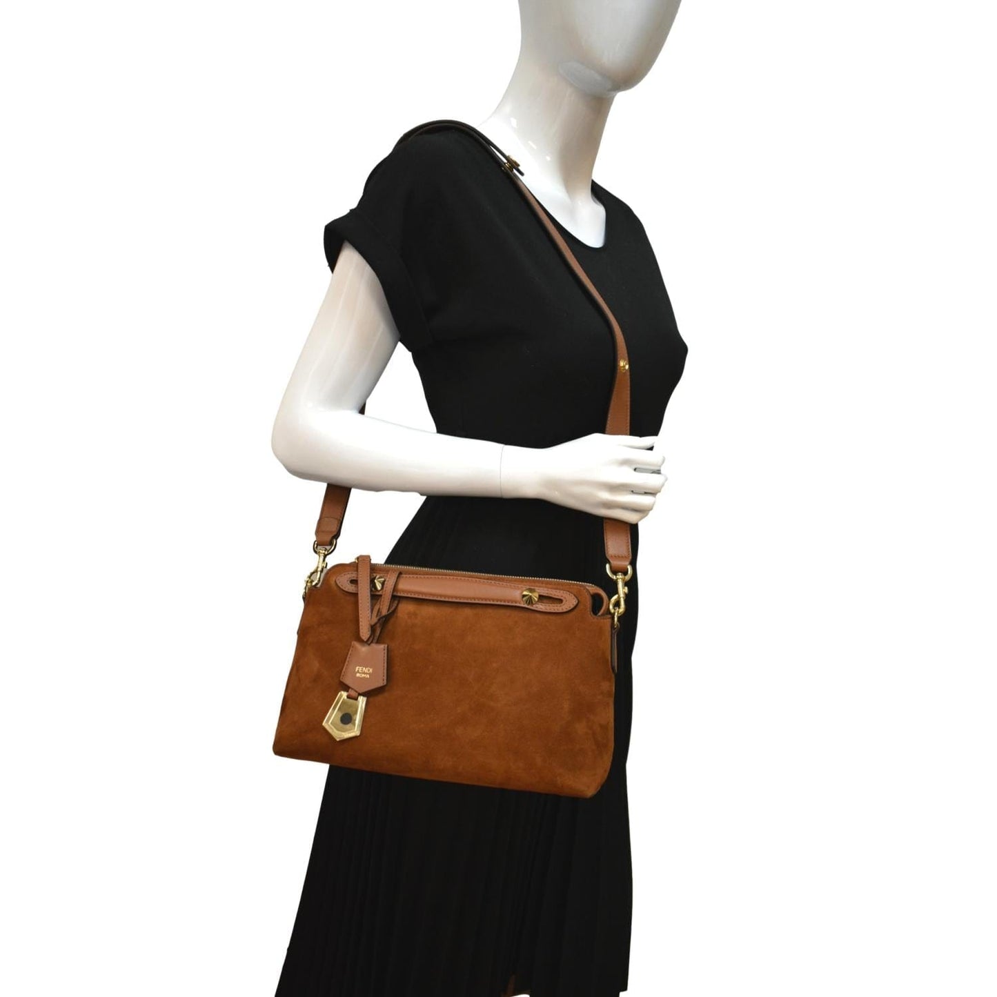 Fendi By The Way Boston Crossbody Bag Suede Brown Medium