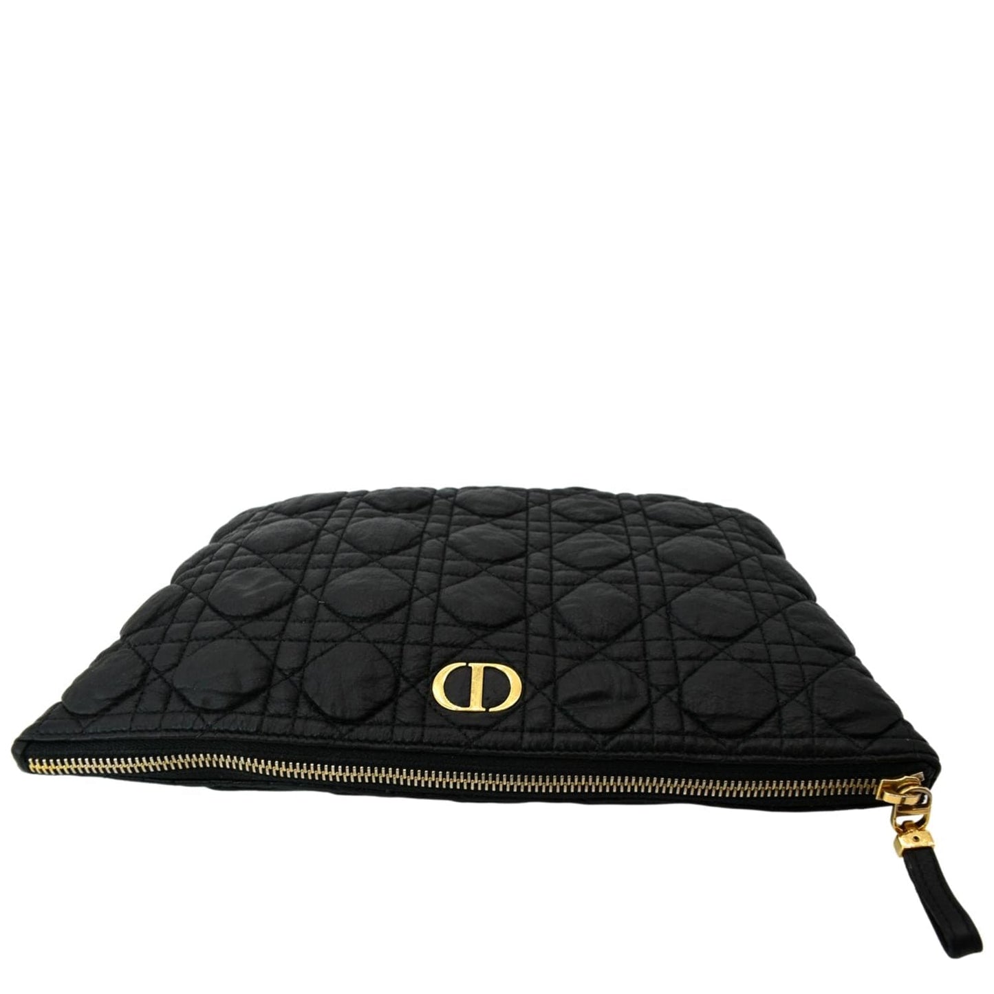 Dior Caro Daily Cannage Calfskin Zipped Pouch Handbag Black Travel Bag