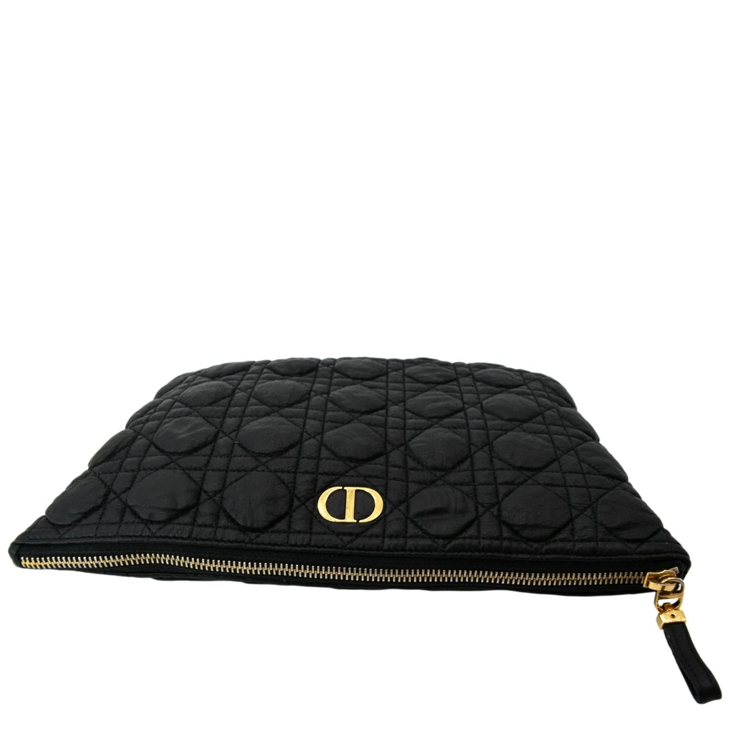 Dior Caro Daily Cannage Calfskin Zipped Pouch Handbag Black Travel Bag