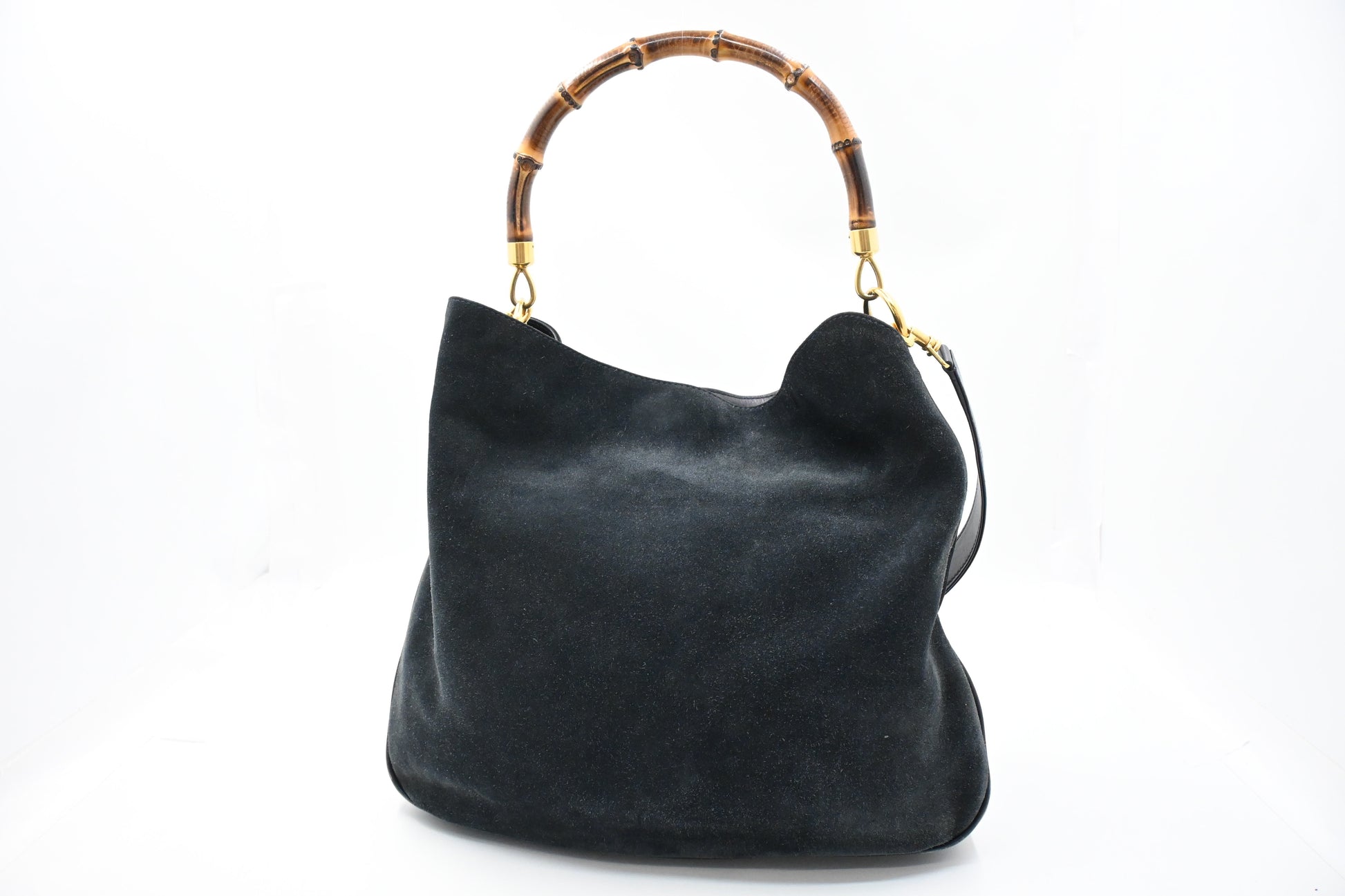 Gucci 2-Way Bamboo Dark Leather Suede Blue Tote Bag