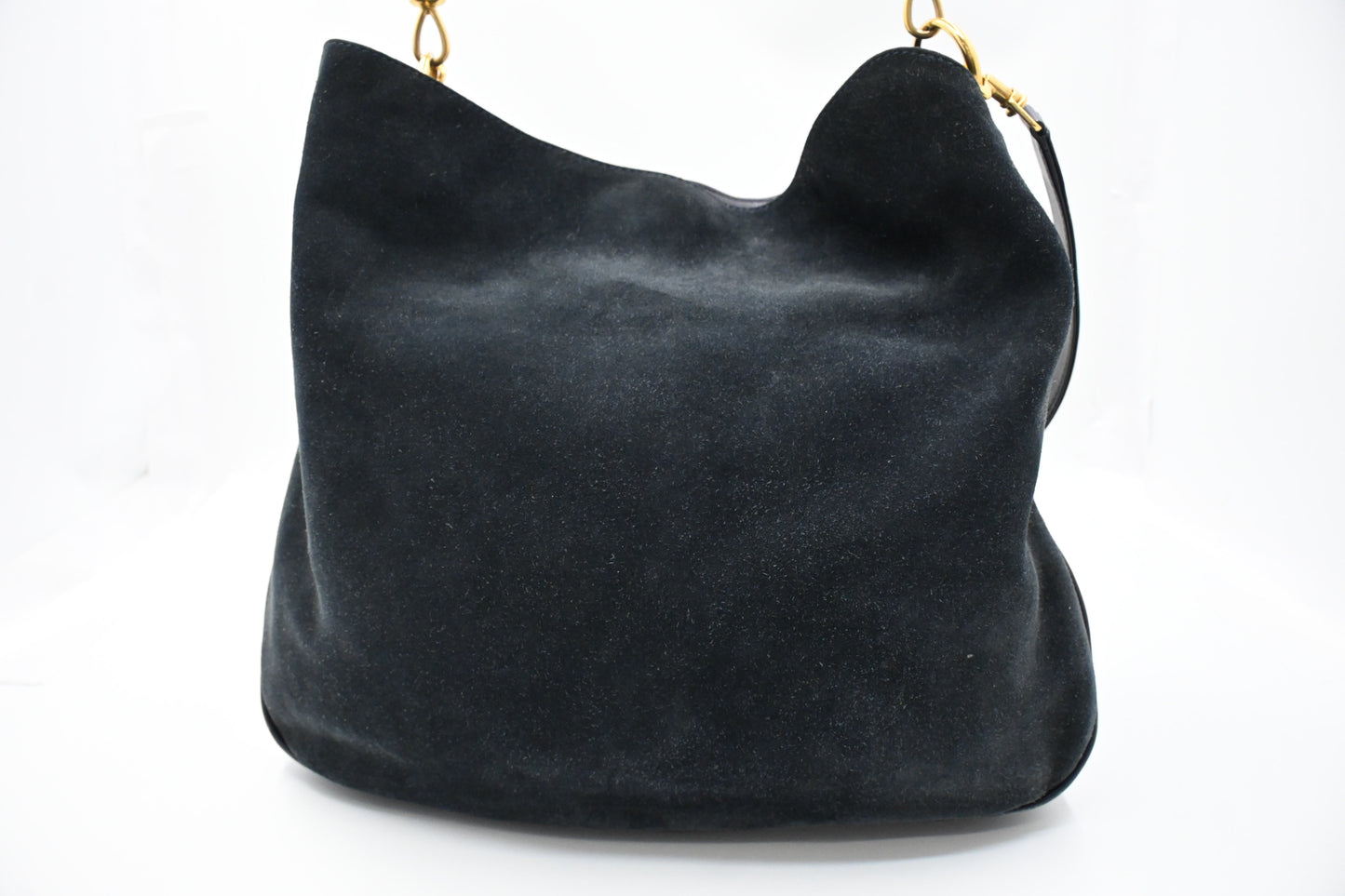 Gucci 2-Way Bamboo Dark Leather Suede Blue Tote Bag