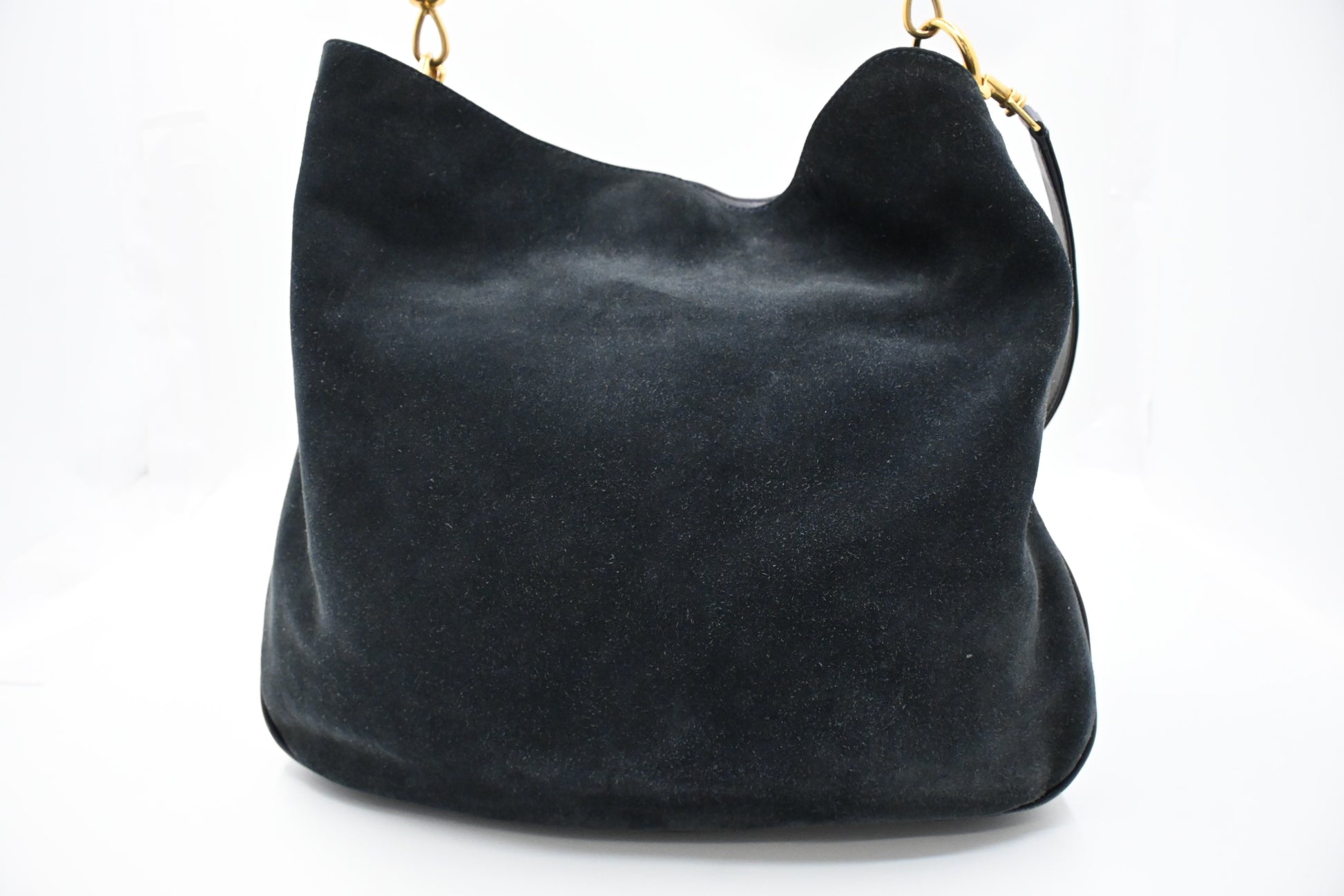 Gucci 2-Way Bamboo Dark Leather Suede Blue Tote Bag