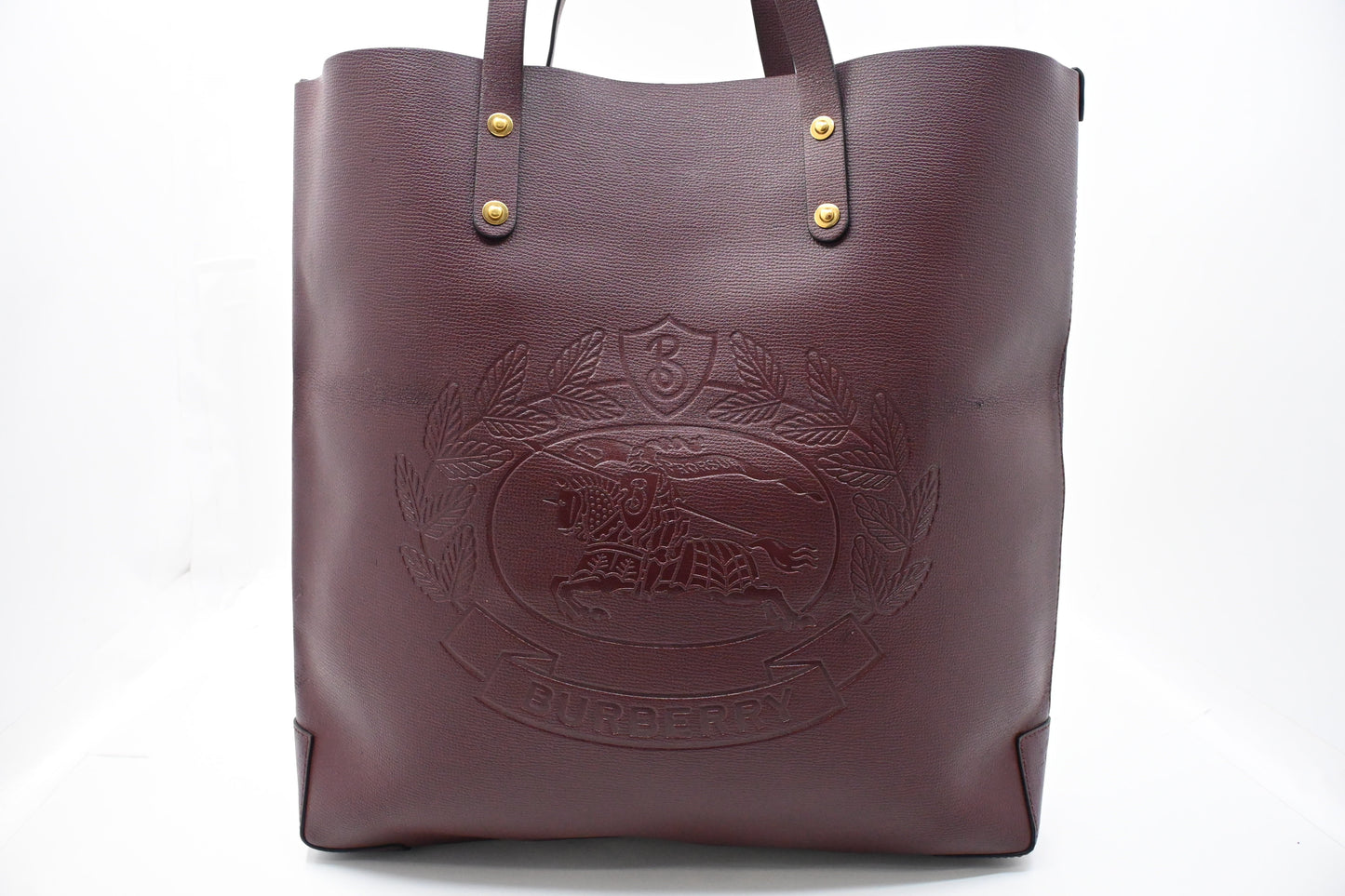 Burberry Tote In Burgundy Leather Large Embossed Tote Bag