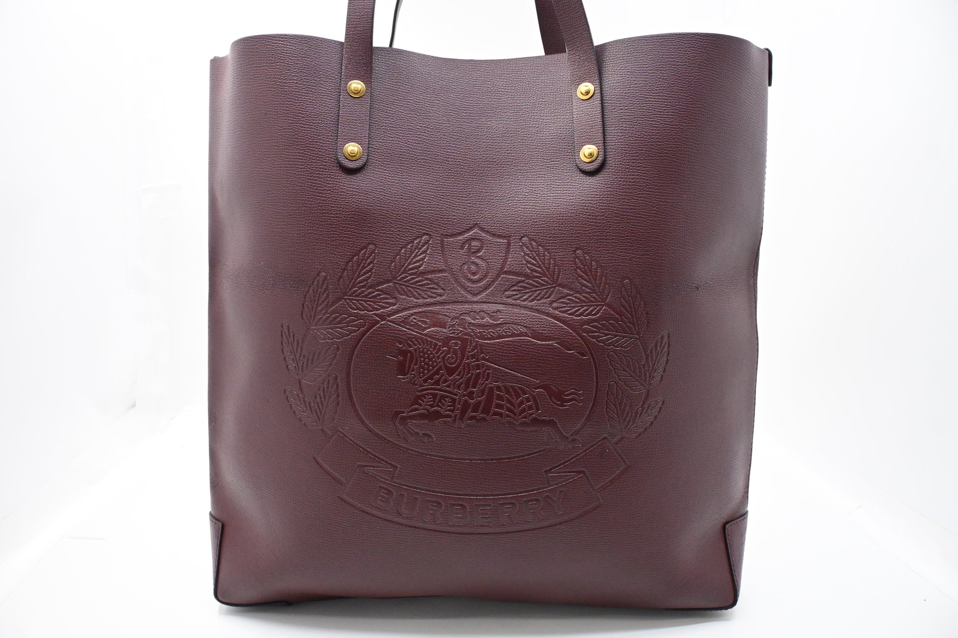 Burberry Tote In Burgundy Leather Large Embossed Tote Bag