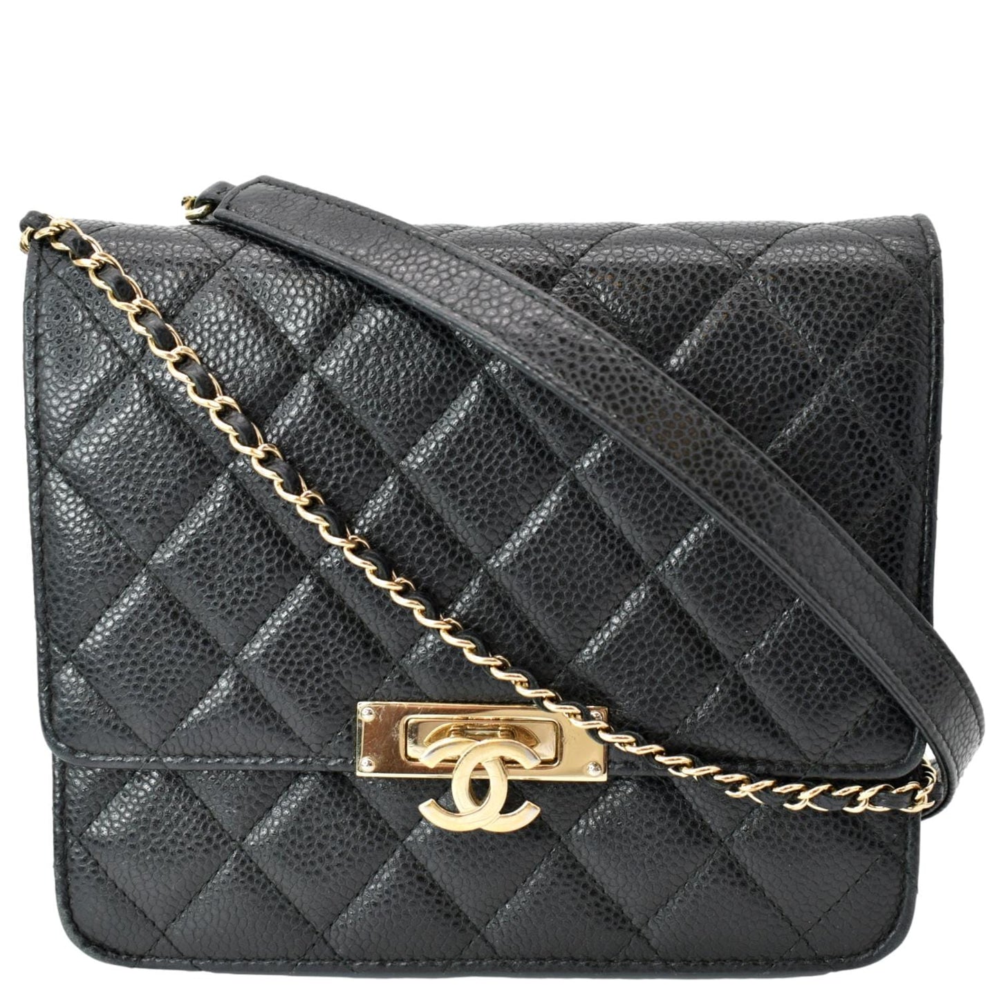 Chanel Golden Class Caviar on Leather Black Wallet Case