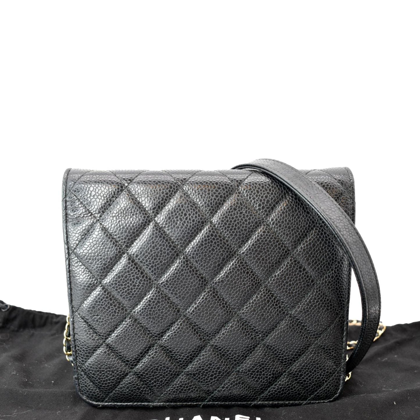 Chanel Golden Class Caviar on Leather Black Wallet Case