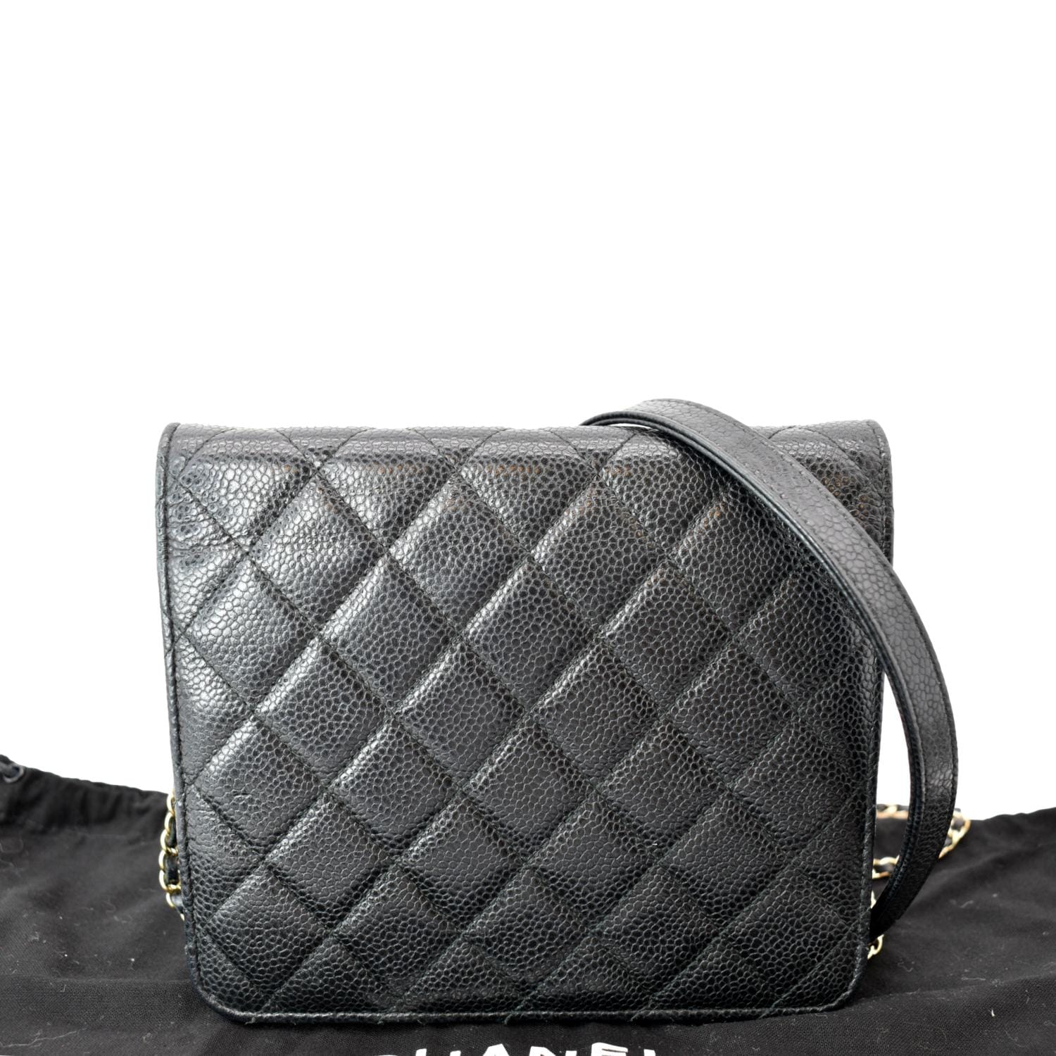 Chanel Golden Class Caviar on Leather Black Wallet Case